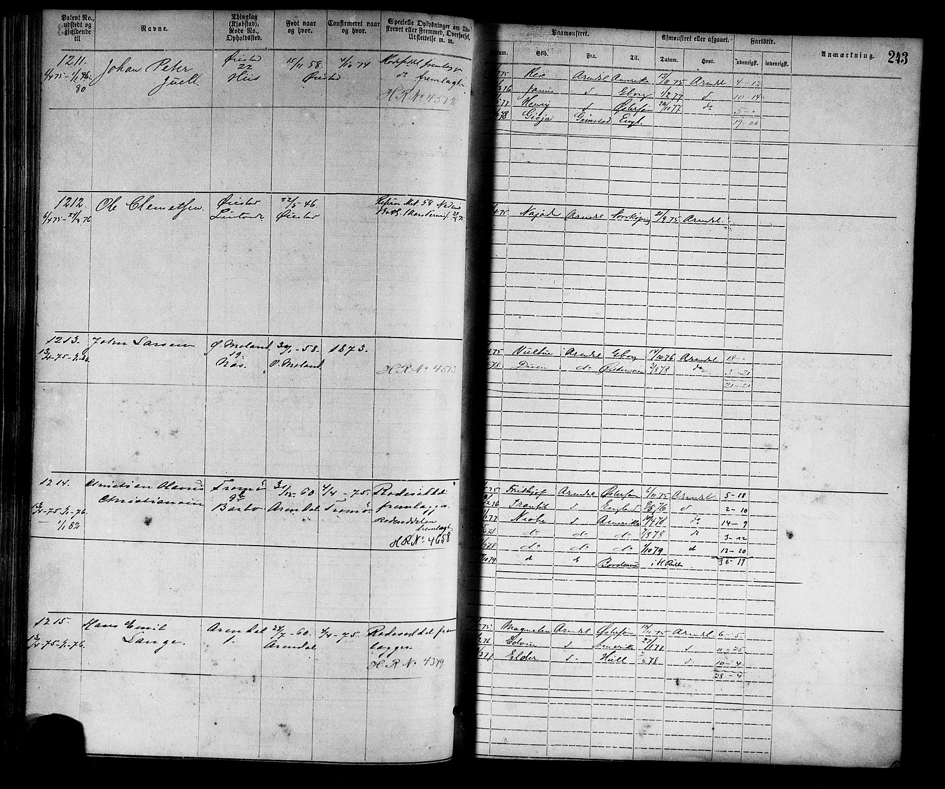 Arendal mønstringskrets, SAK/2031-0012/F/Fa/L0002: Annotasjonsrulle nr 1-1910 med register, S-2, 1868-1880, s. 274