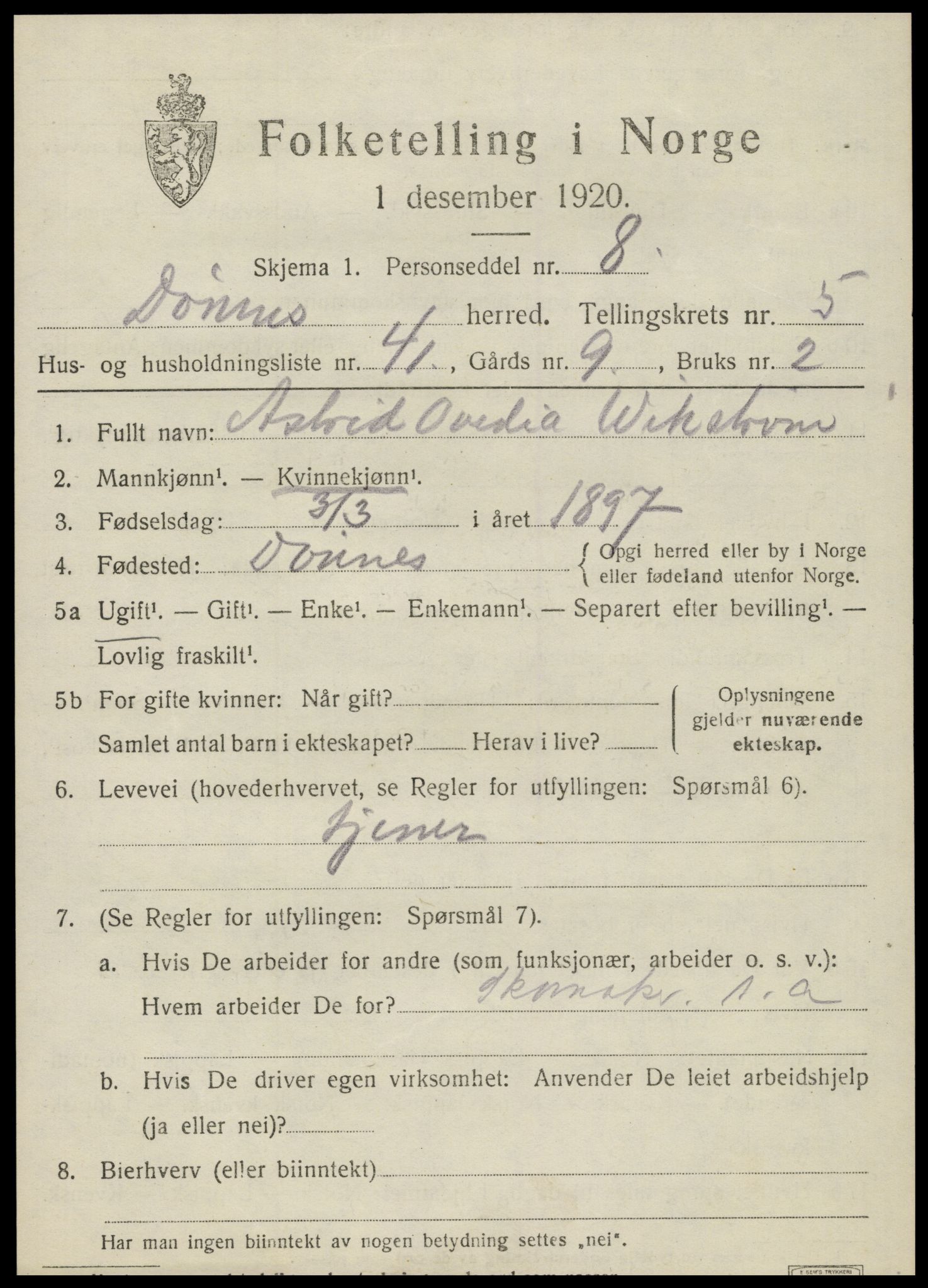 SAT, Folketelling 1920 for 1827 Dønnes herred, 1920, s. 3336