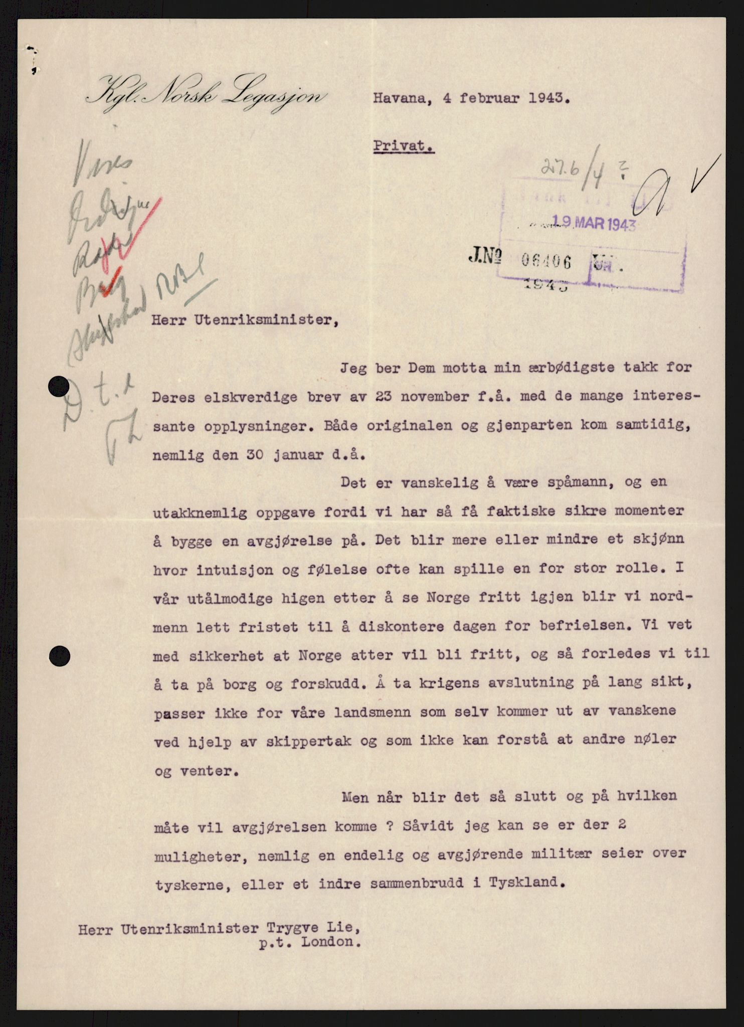 Lie, Trygve, AV/RA-PA-1407/D/L0004: Blandet korrespondanse., 1941-1957, s. 836