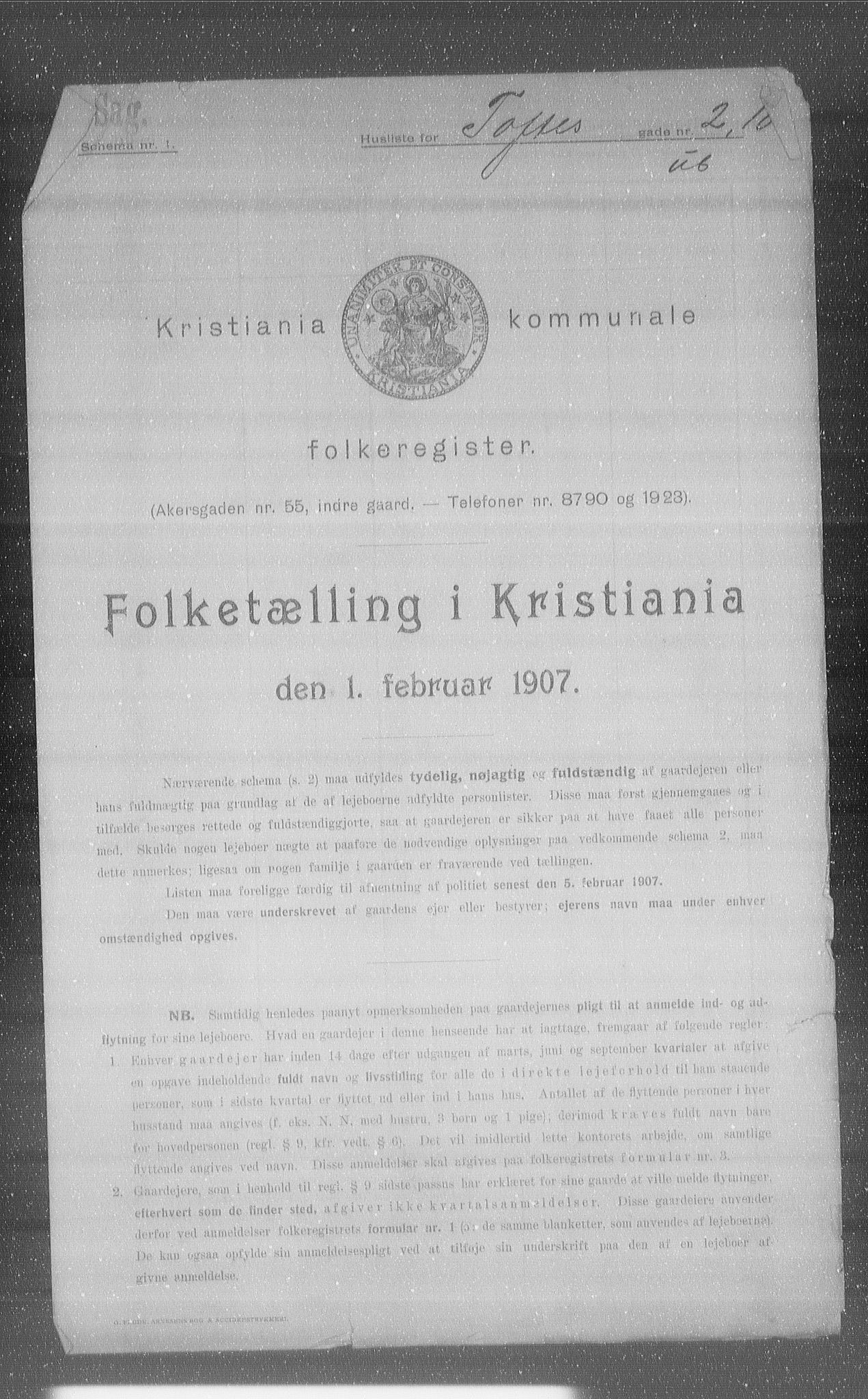 OBA, Kommunal folketelling 1.2.1907 for Kristiania kjøpstad, 1907, s. 56678