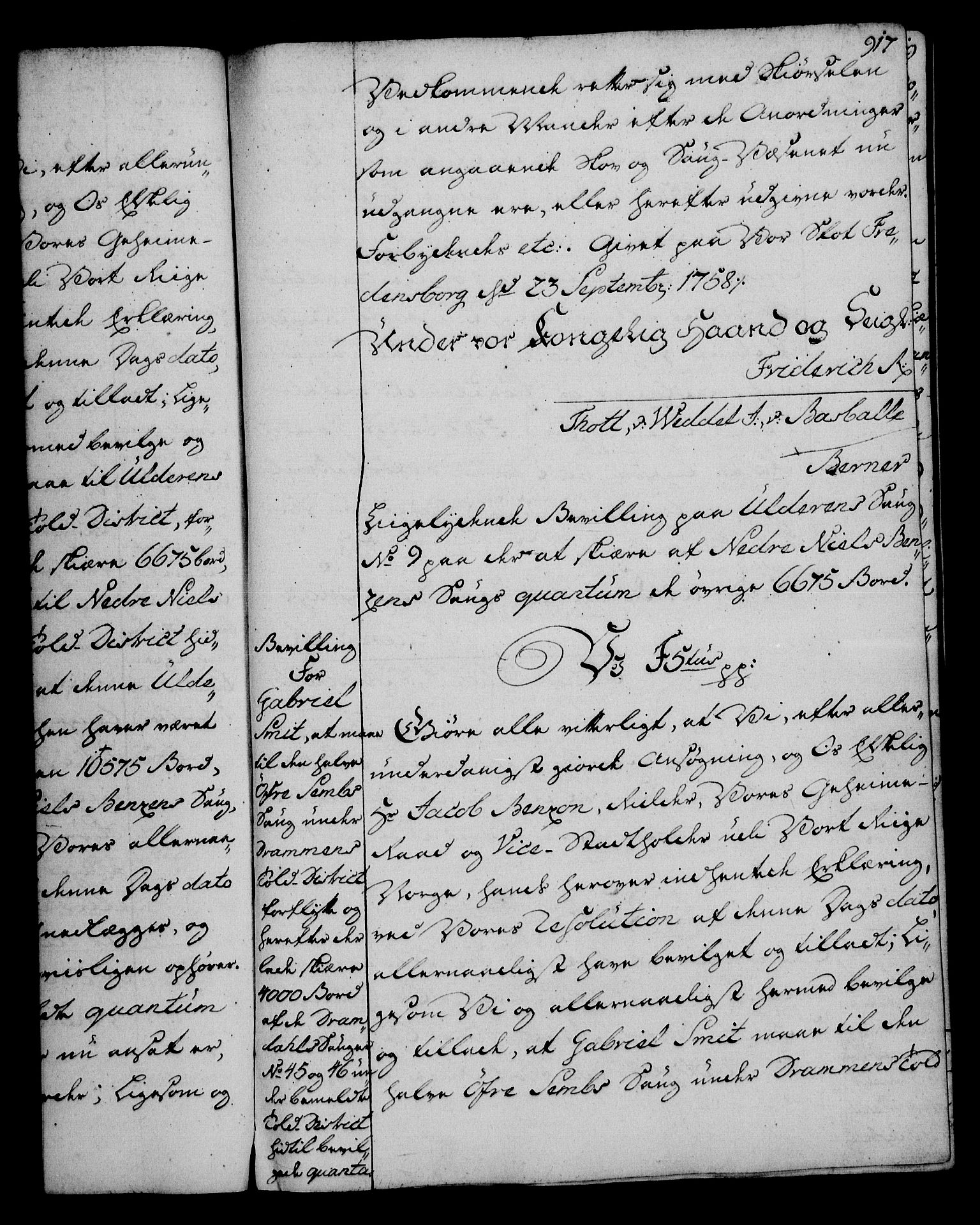 Rentekammeret, Kammerkanselliet, RA/EA-3111/G/Gg/Gga/L0006: Norsk ekspedisjonsprotokoll med register (merket RK 53.6), 1749-1759, s. 917