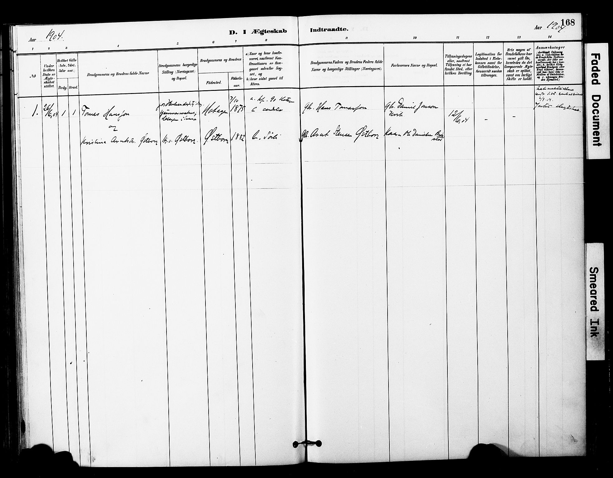 Ministerialprotokoller, klokkerbøker og fødselsregistre - Nord-Trøndelag, SAT/A-1458/757/L0505: Ministerialbok nr. 757A01, 1882-1904, s. 168