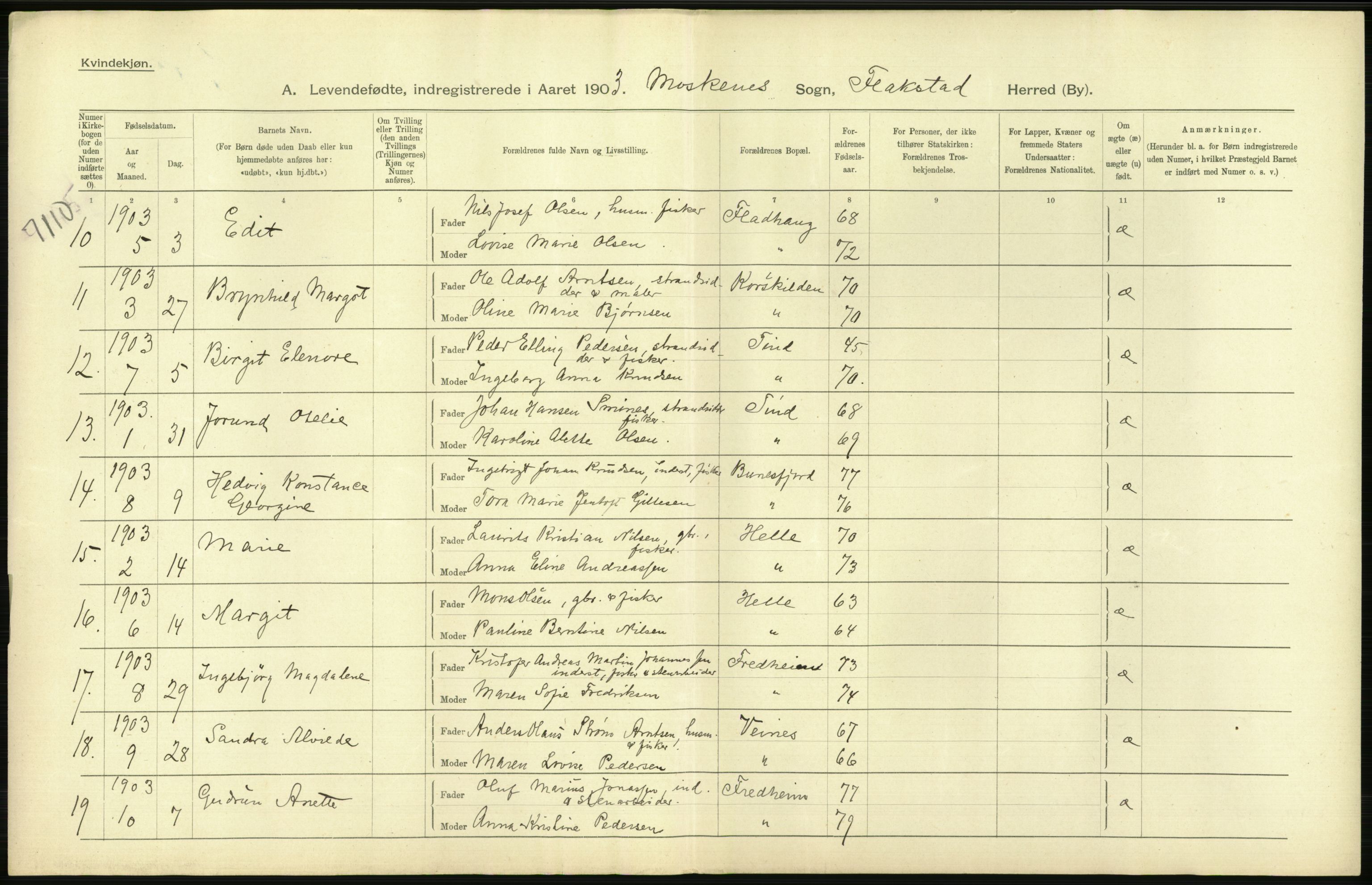 Statistisk sentralbyrå, Sosiodemografiske emner, Befolkning, AV/RA-S-2228/D/Df/Dfa/Dfaa/L0020: Nordlands amt: Fødte, gifte, døde., 1903, s. 4