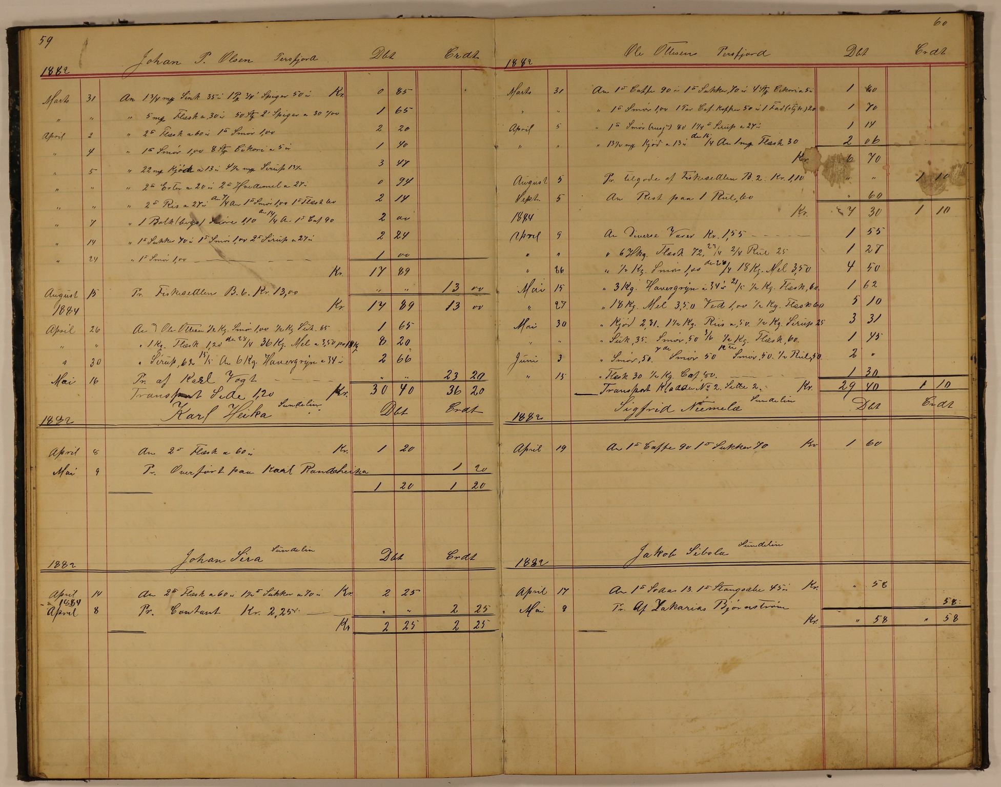 Brodtkorb handel A/S, VAMU/A-0001/E/Ea/L0003/0001: Skipperbøker. Persfjord / Skipperbog for Persfjord No1, 1881-1884, s. 59-60