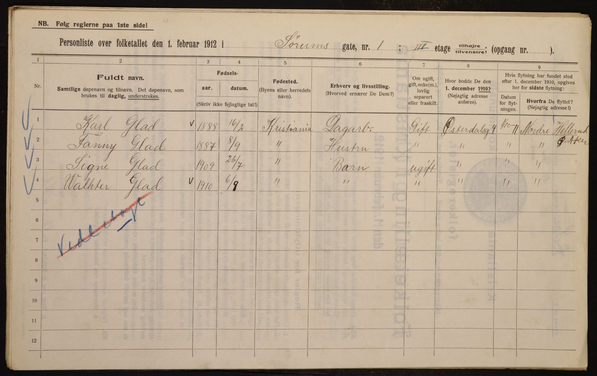 OBA, Kommunal folketelling 1.2.1912 for Kristiania, 1912, s. 106952