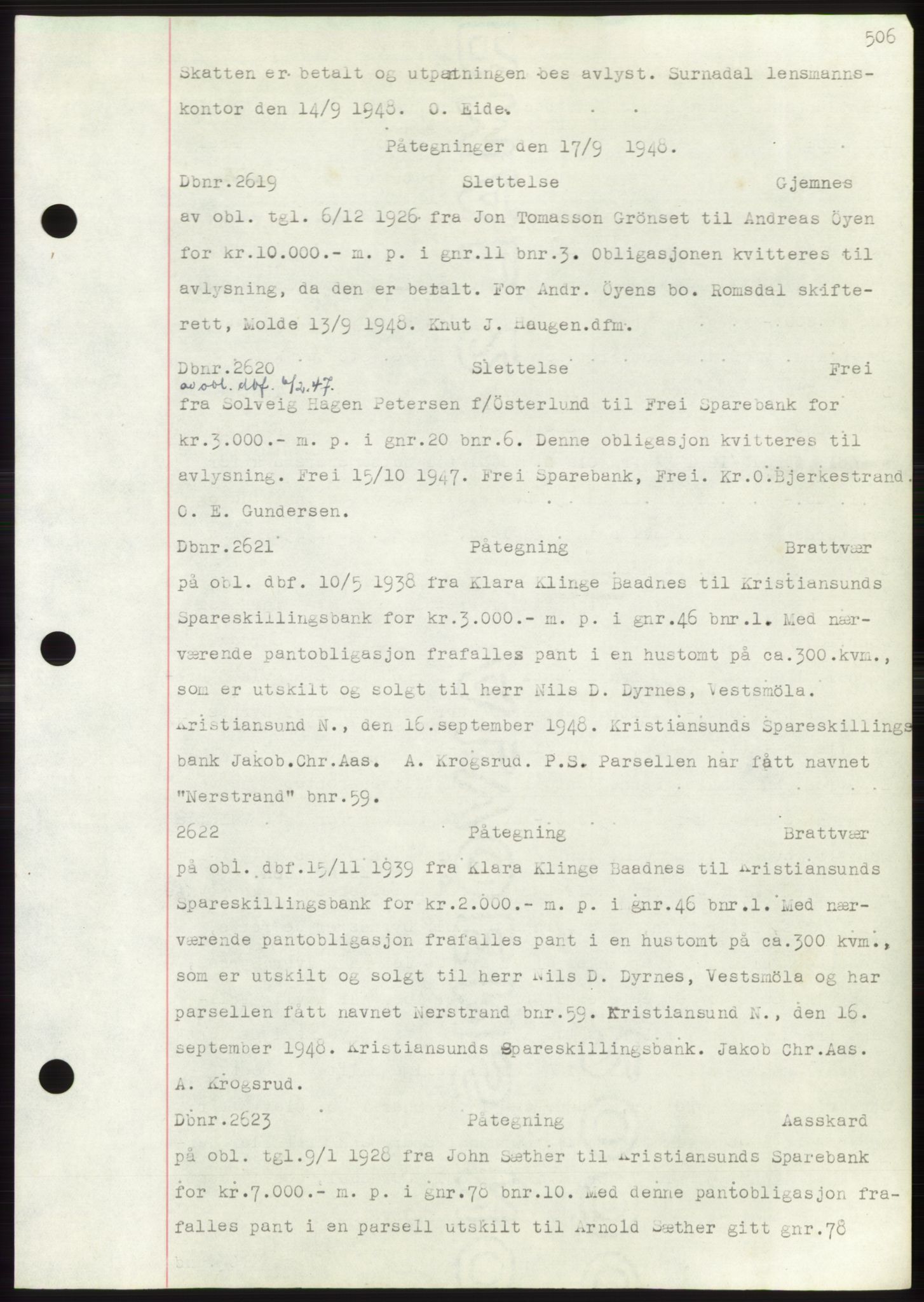 Nordmøre sorenskriveri, SAT/A-4132/1/2/2Ca: Pantebok nr. C82b, 1946-1951, Dagboknr: 2619/1948