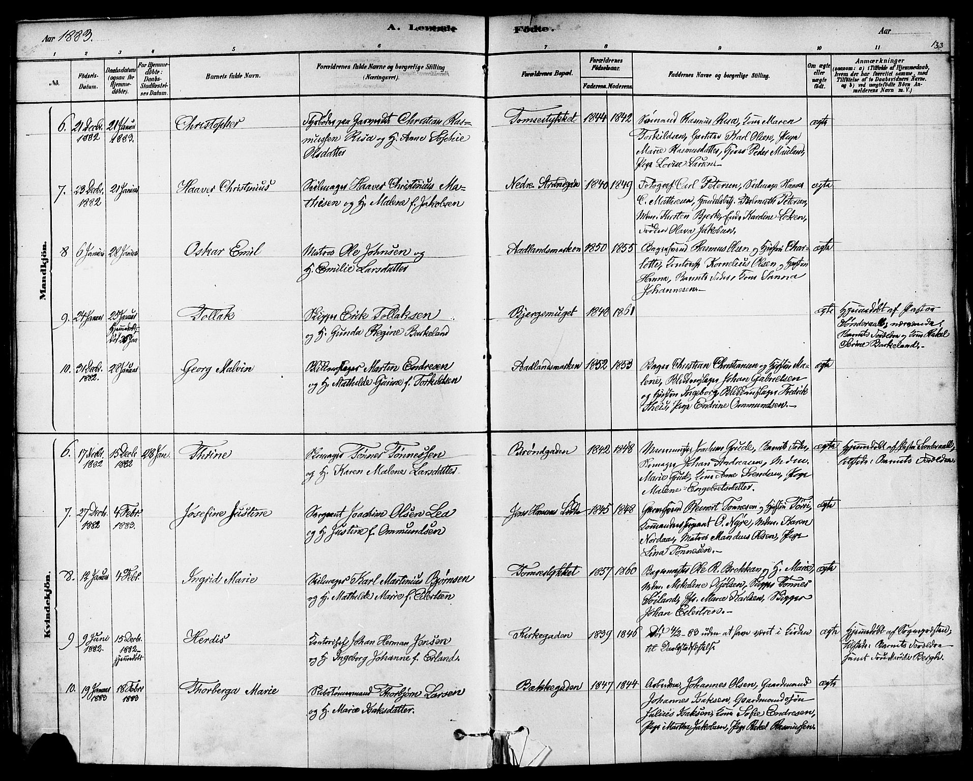 Domkirken sokneprestkontor, AV/SAST-A-101812/001/30/30BA/L0026: Ministerialbok nr. A 25, 1878-1889, s. 133