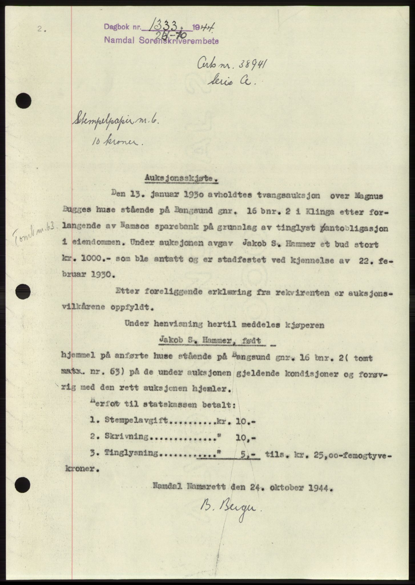 Namdal sorenskriveri, SAT/A-4133/1/2/2C: Pantebok nr. -, 1944-1945, Dagboknr: 1333/1944