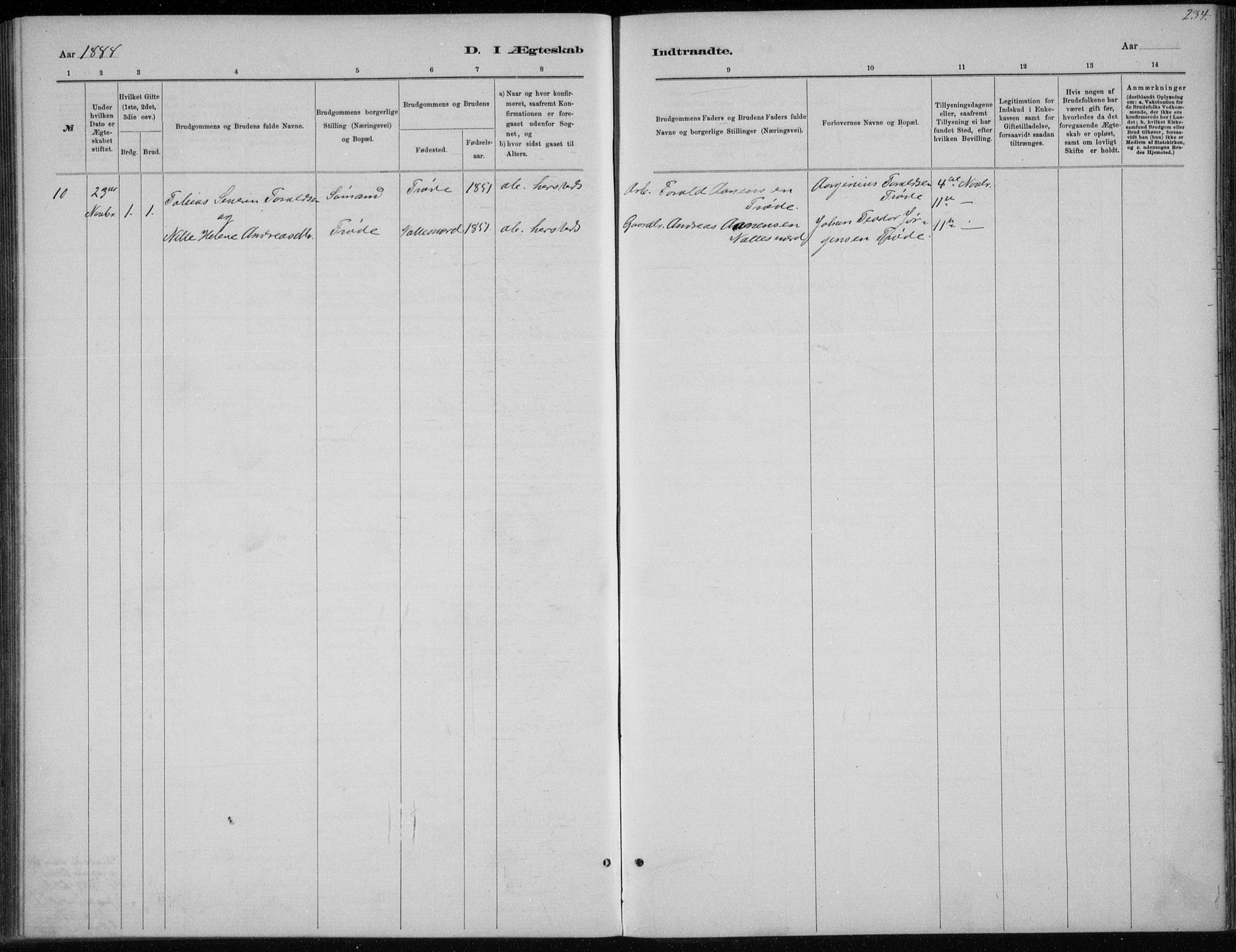 Høvåg sokneprestkontor, AV/SAK-1111-0025/F/Fb/L0004: Klokkerbok nr. B 4, 1883-1898, s. 234