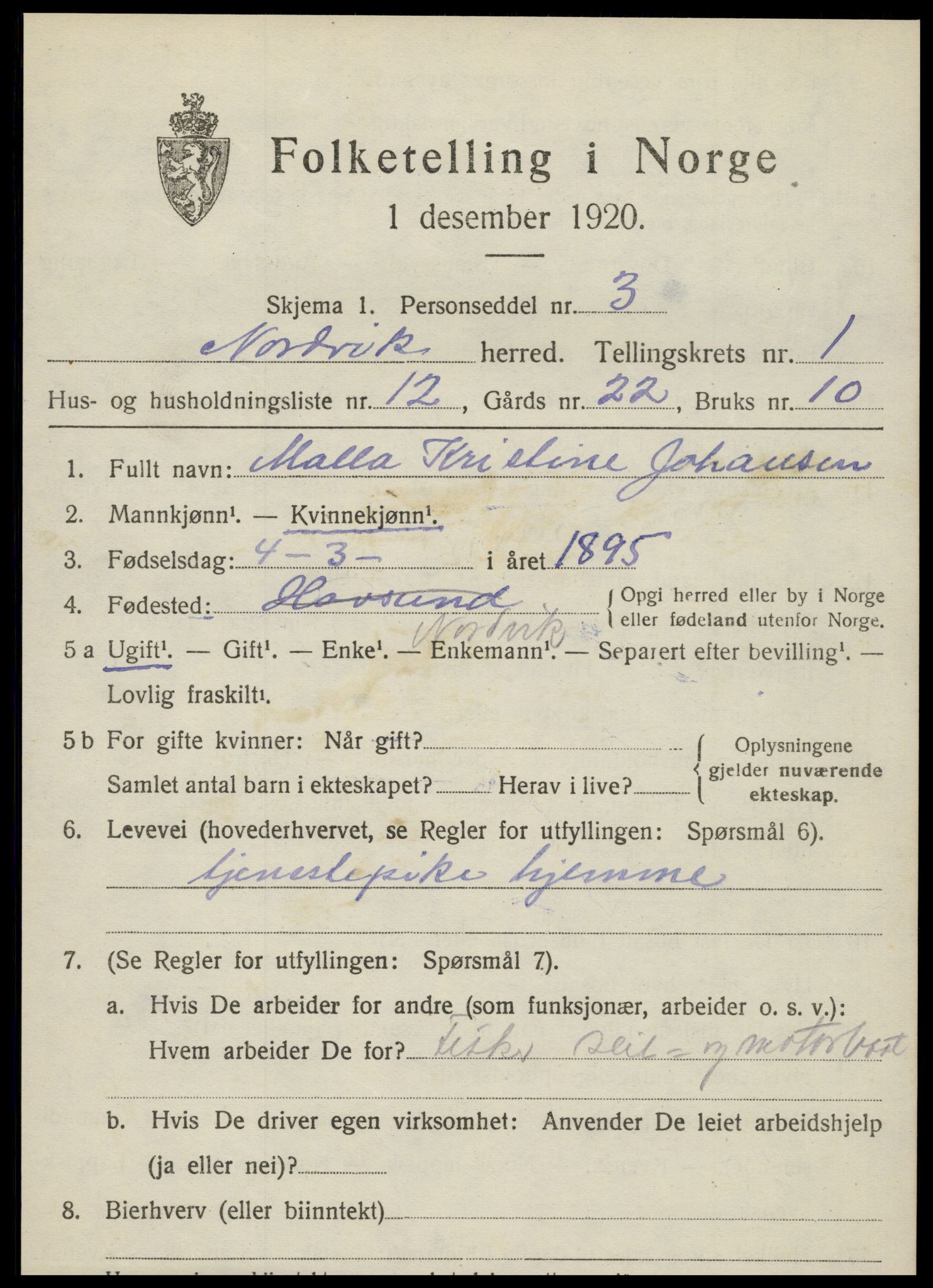 SAT, Folketelling 1920 for 1819 Nordvik herred, 1920, s. 732