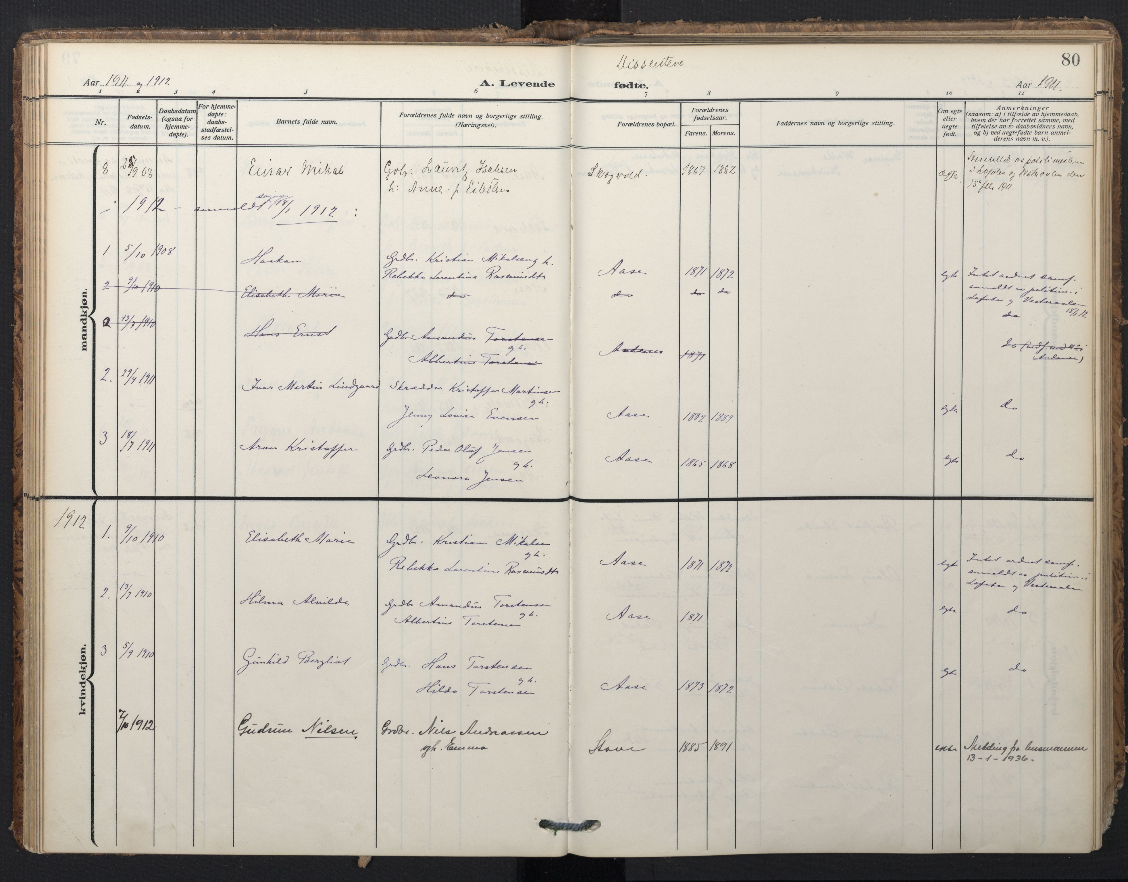 Ministerialprotokoller, klokkerbøker og fødselsregistre - Nordland, SAT/A-1459/897/L1401: Ministerialbok nr. 897A08, 1909-1921, s. 80