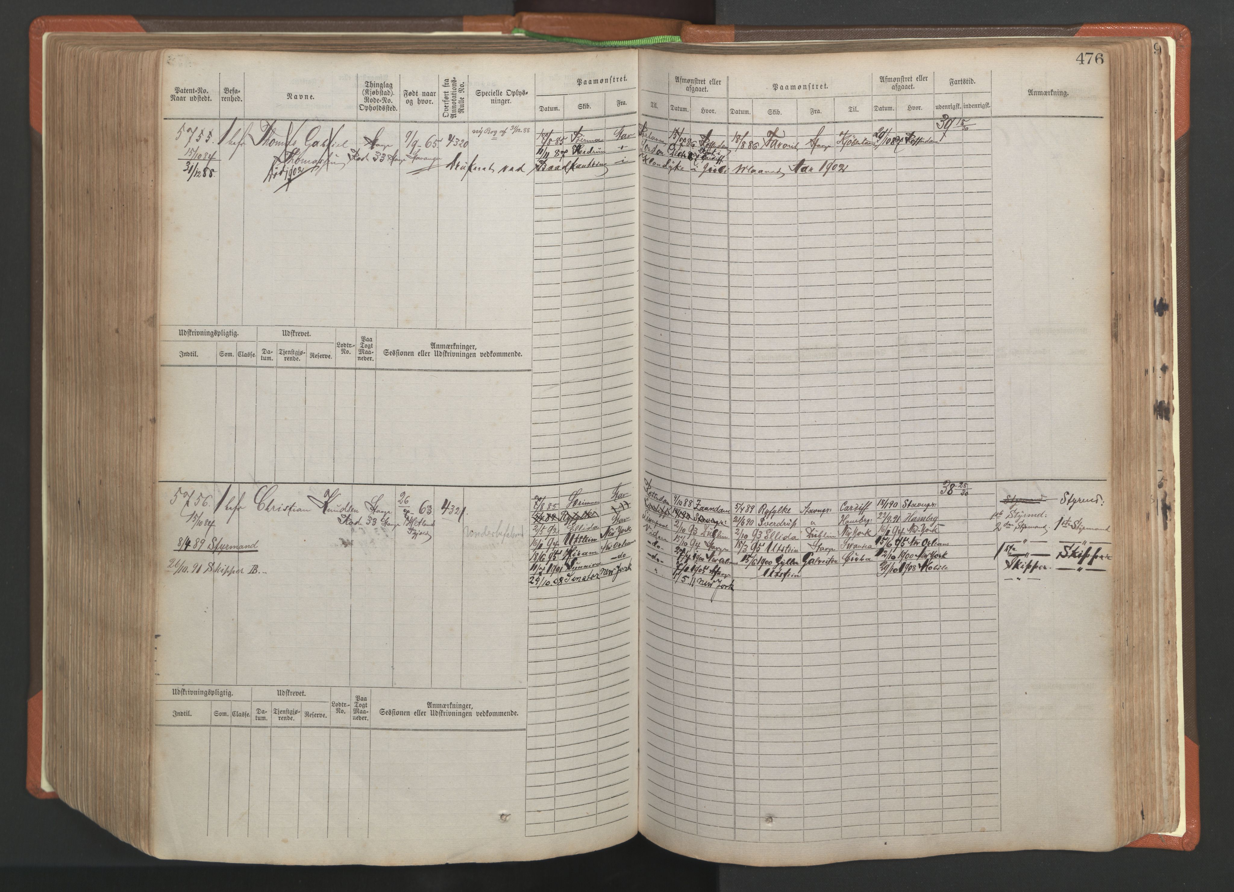 Stavanger sjømannskontor, AV/SAST-A-102006/F/Fb/Fbb/L0009: Sjøfartshovedrulle, patentnr. 4805-6006, 1879-1887, s. 482