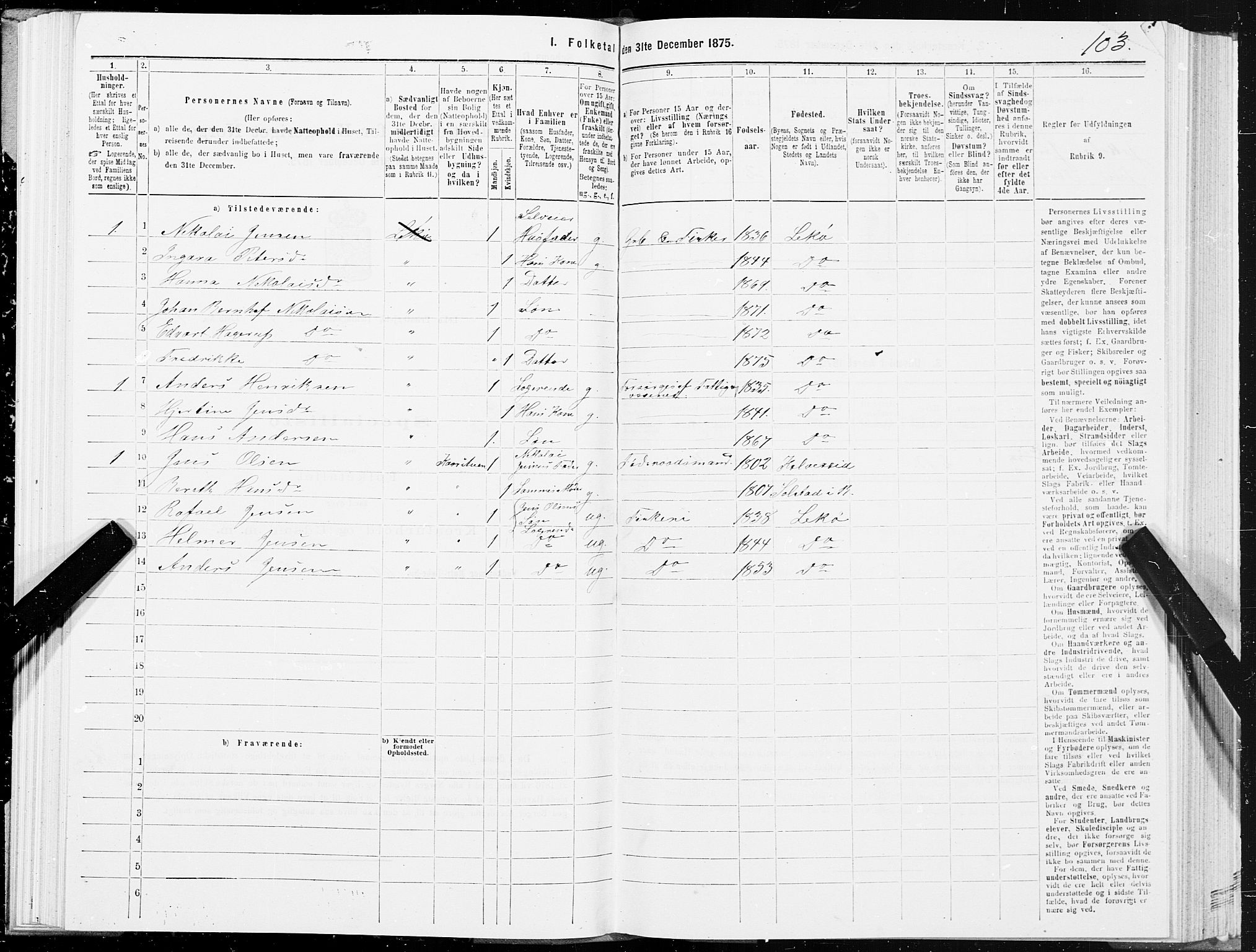 SAT, Folketelling 1875 for 1755P Leka prestegjeld, 1875, s. 2103