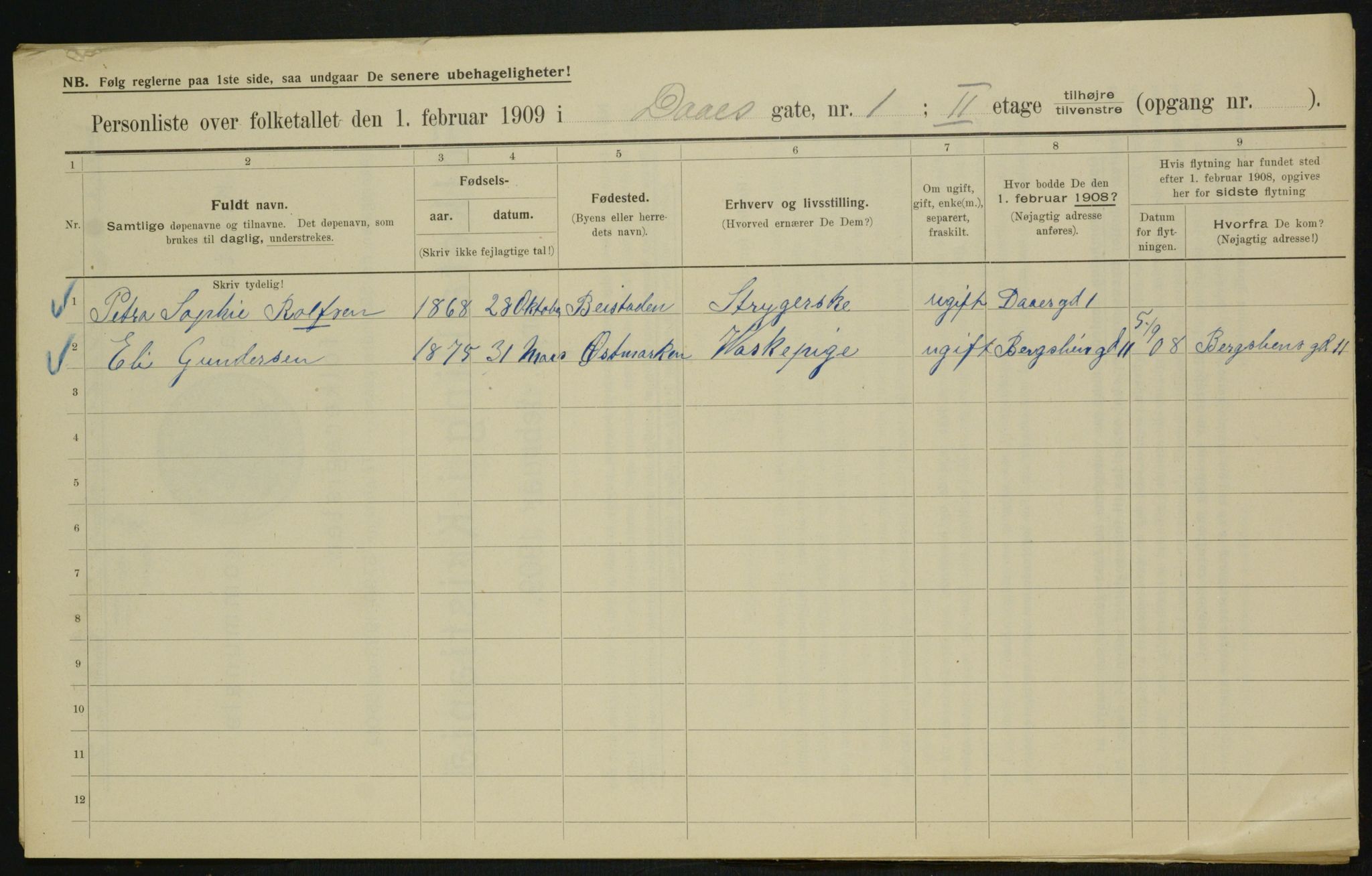 OBA, Kommunal folketelling 1.2.1909 for Kristiania kjøpstad, 1909, s. 16301