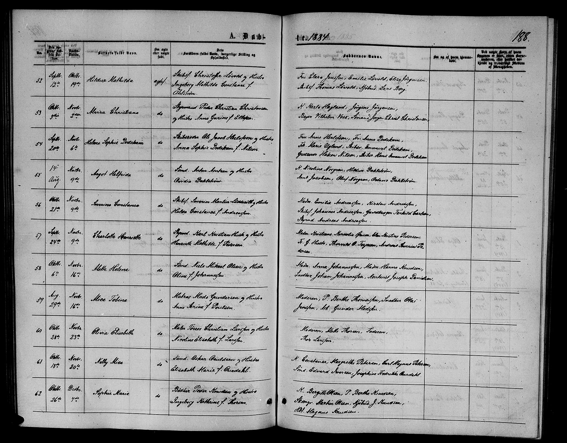 Arendal sokneprestkontor, Trefoldighet, AV/SAK-1111-0040/F/Fb/L0005: Klokkerbok nr. B 5, 1874-1888, s. 188