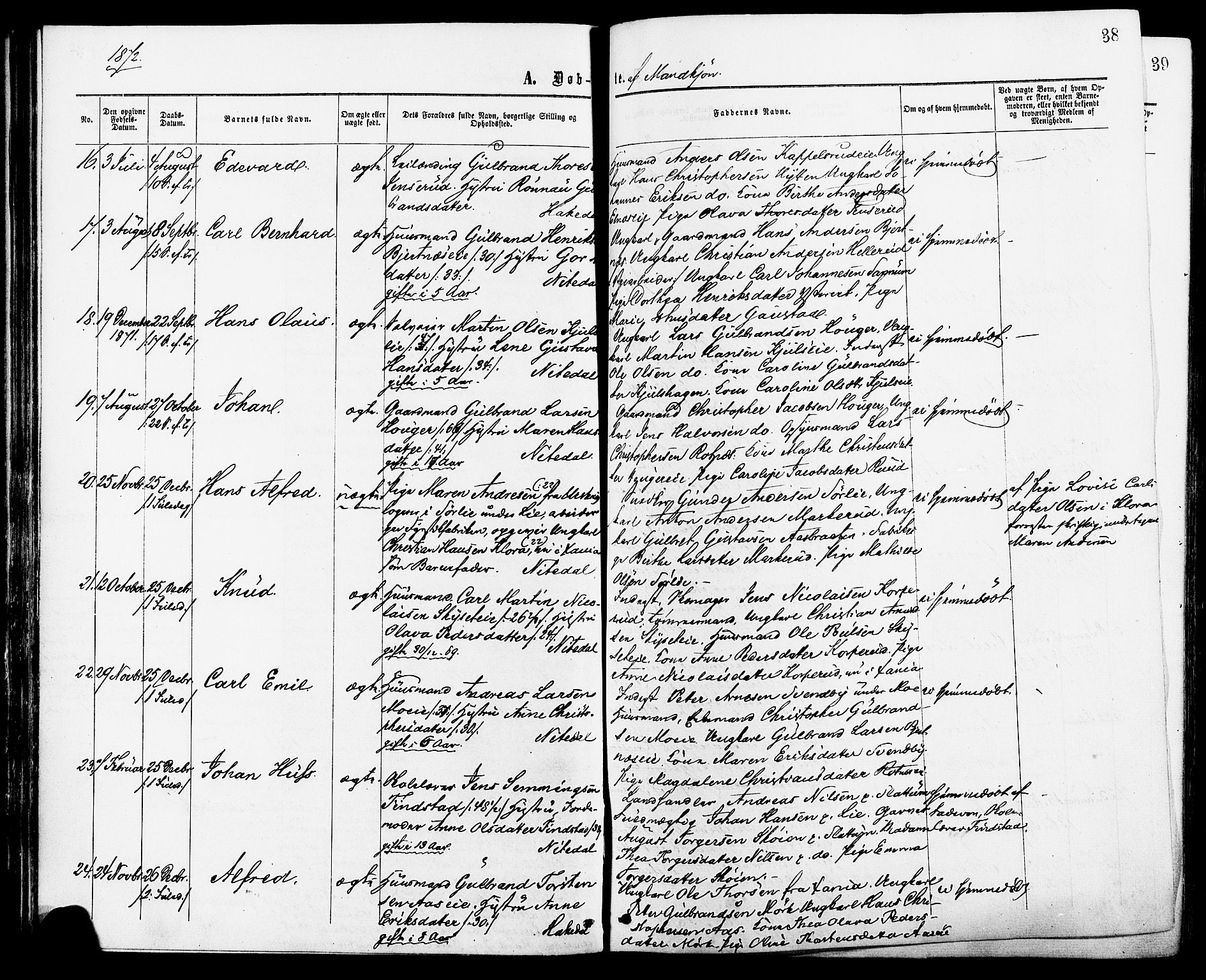 Nittedal prestekontor Kirkebøker, AV/SAO-A-10365a/F/Fa/L0006: Ministerialbok nr. I 6, 1863-1878, s. 38