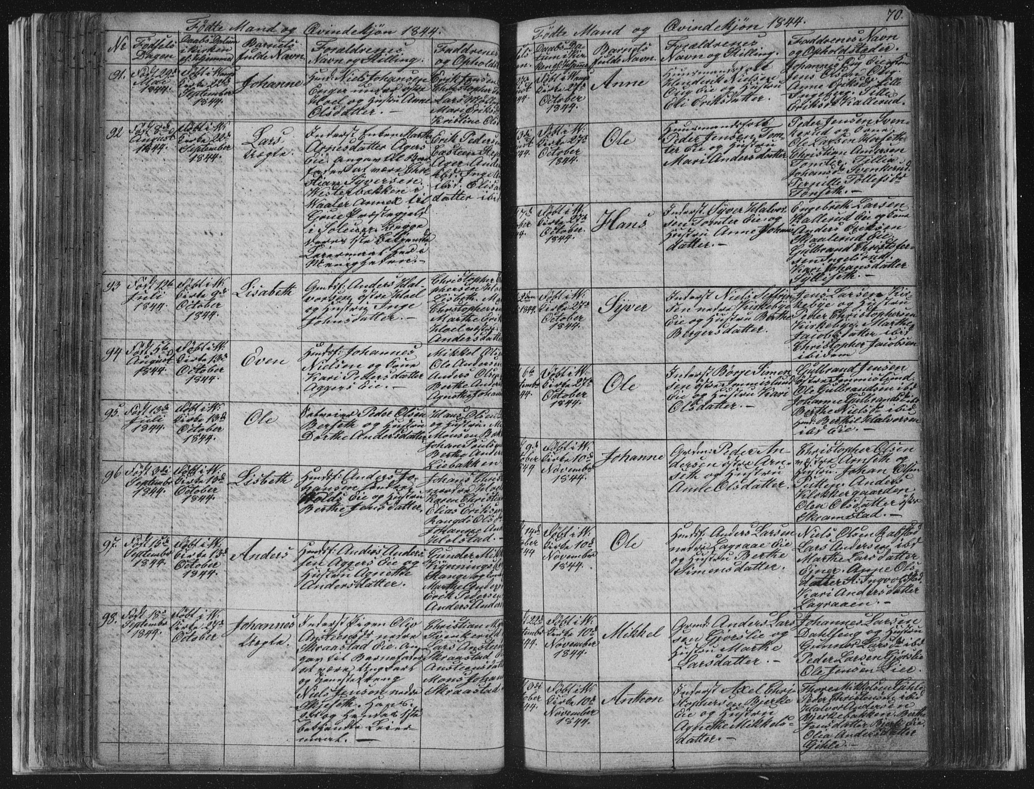 Vang prestekontor, Hedmark, AV/SAH-PREST-008/H/Ha/Hab/L0008: Klokkerbok nr. 8, 1832-1854, s. 70