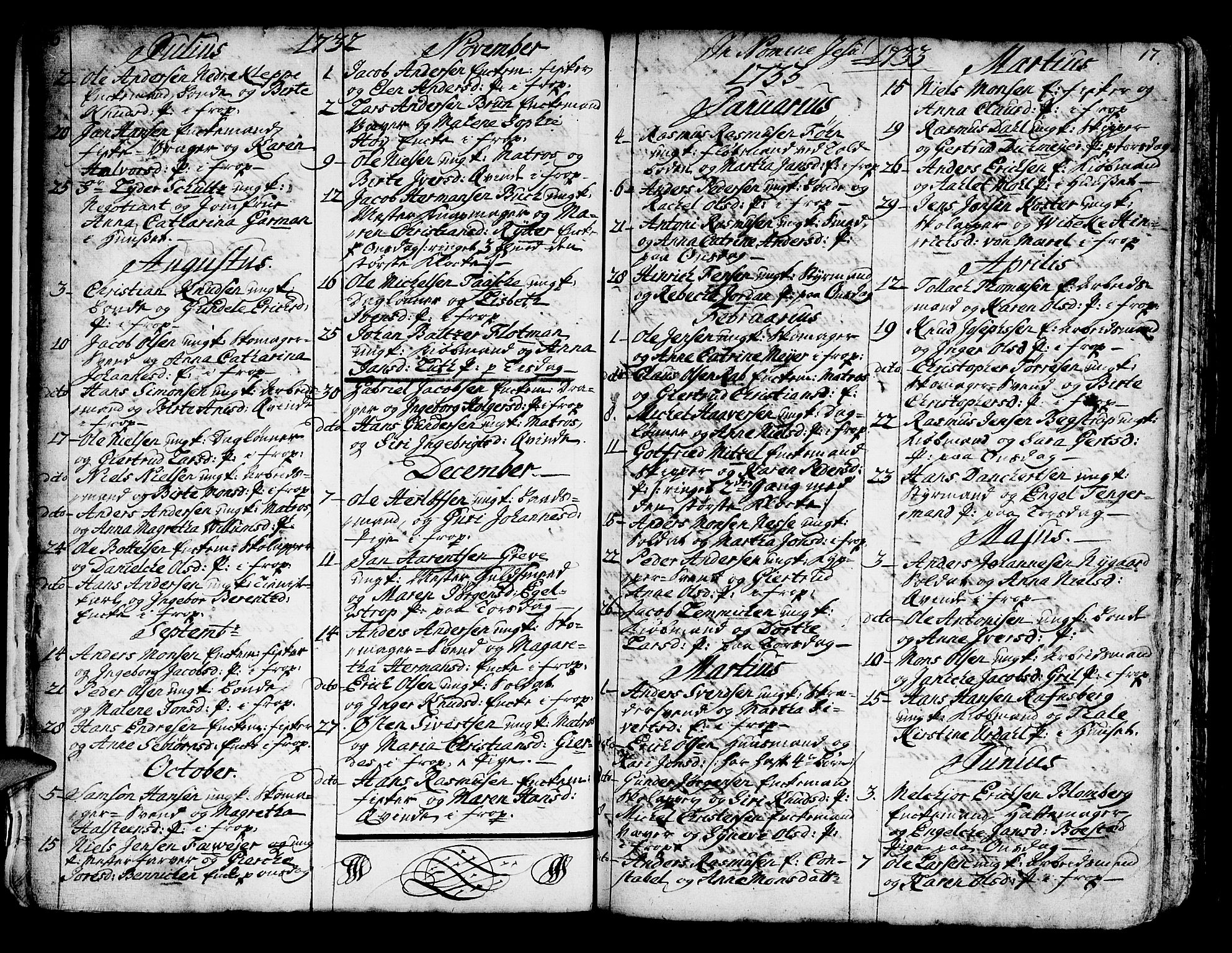 Domkirken sokneprestembete, AV/SAB-A-74801/H/Haa/L0007: Ministerialbok nr. A 7, 1725-1826, s. 16-17
