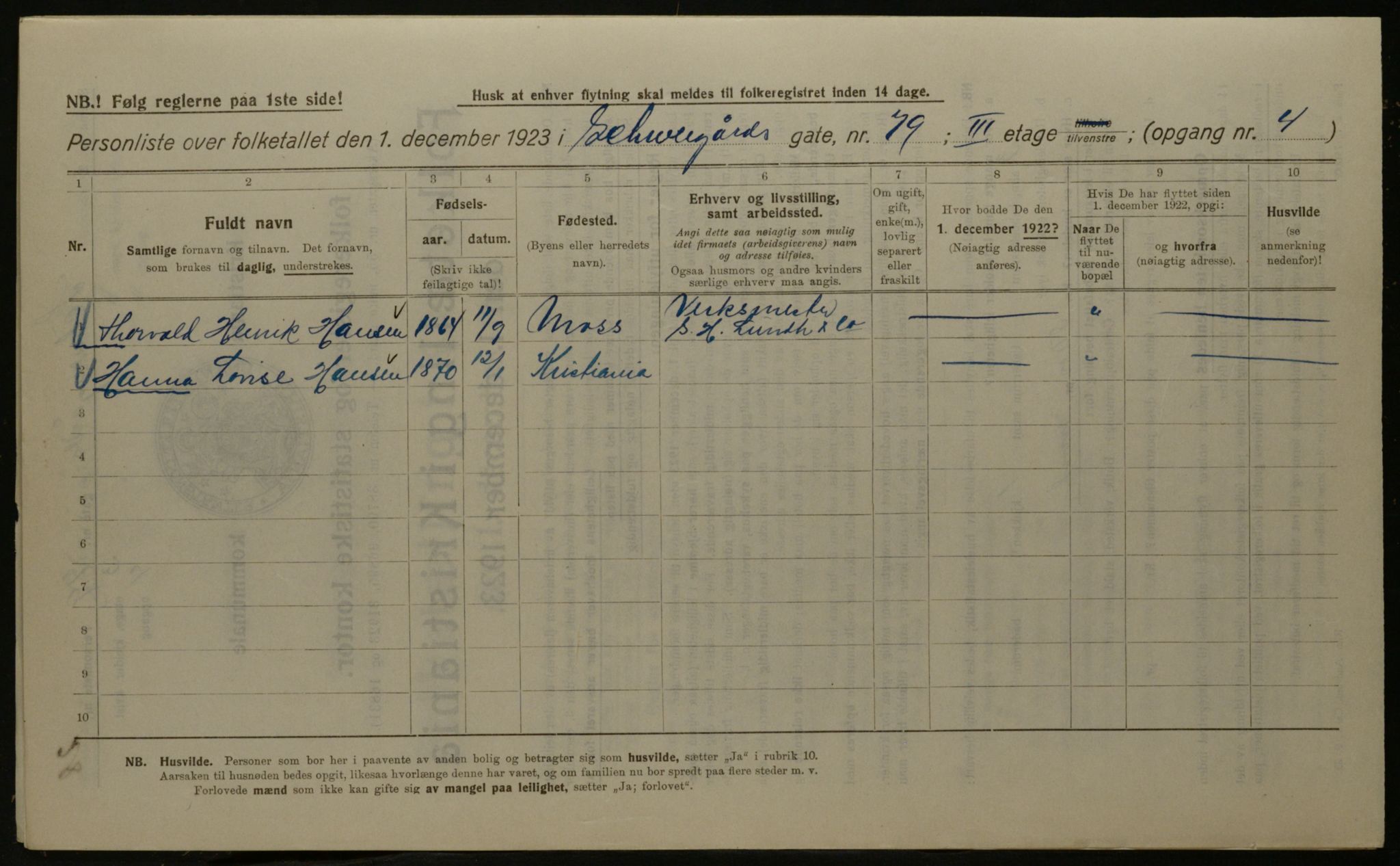 OBA, Kommunal folketelling 1.12.1923 for Kristiania, 1923, s. 101876