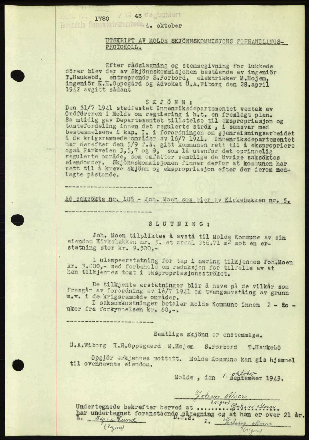 Romsdal sorenskriveri, SAT/A-4149/1/2/2C: Pantebok nr. A15, 1943-1944, Dagboknr: 1780/1943