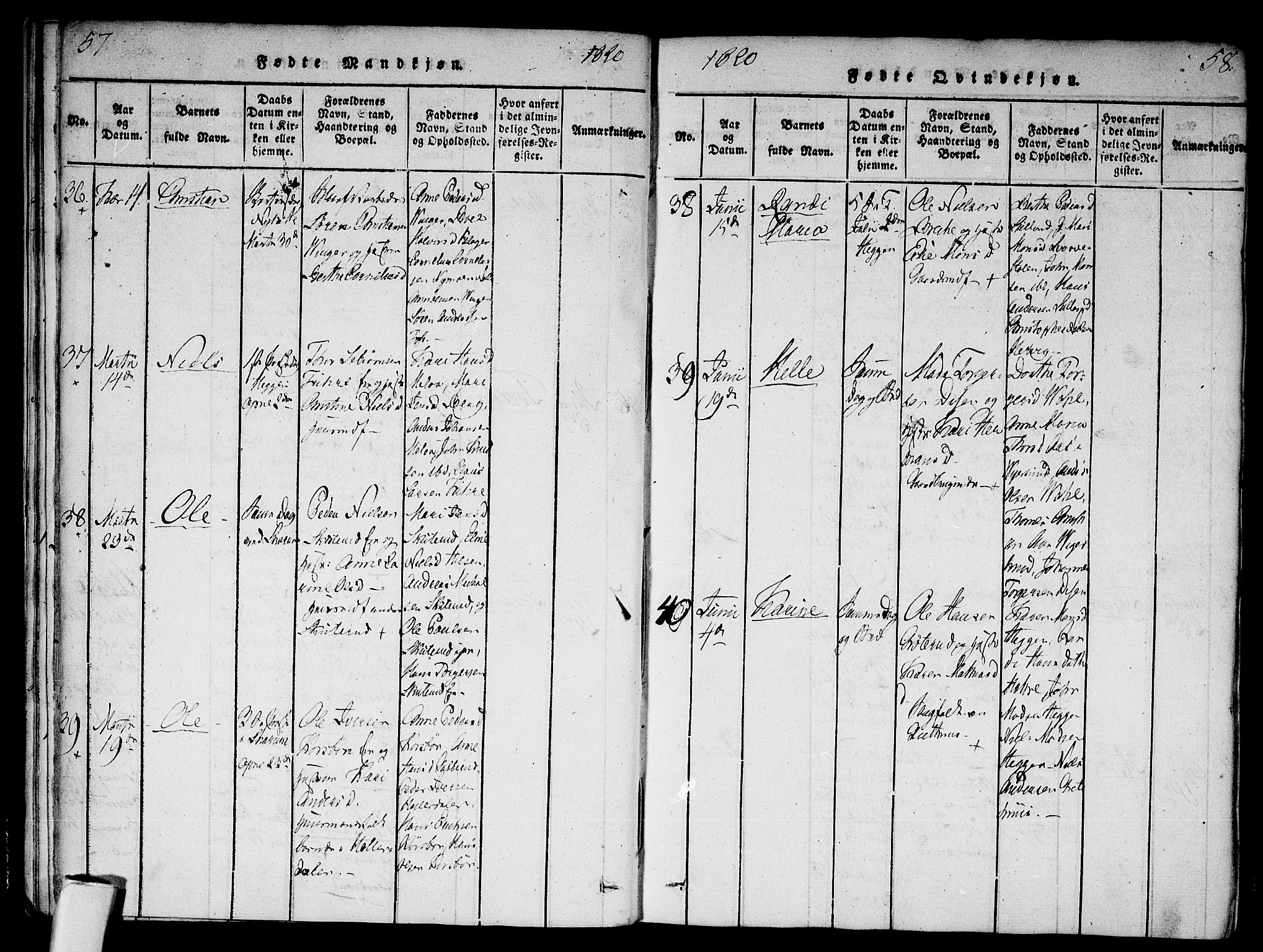 Modum kirkebøker, AV/SAKO-A-234/F/Fa/L0004: Ministerialbok nr. 4, 1818-1824, s. 57-58