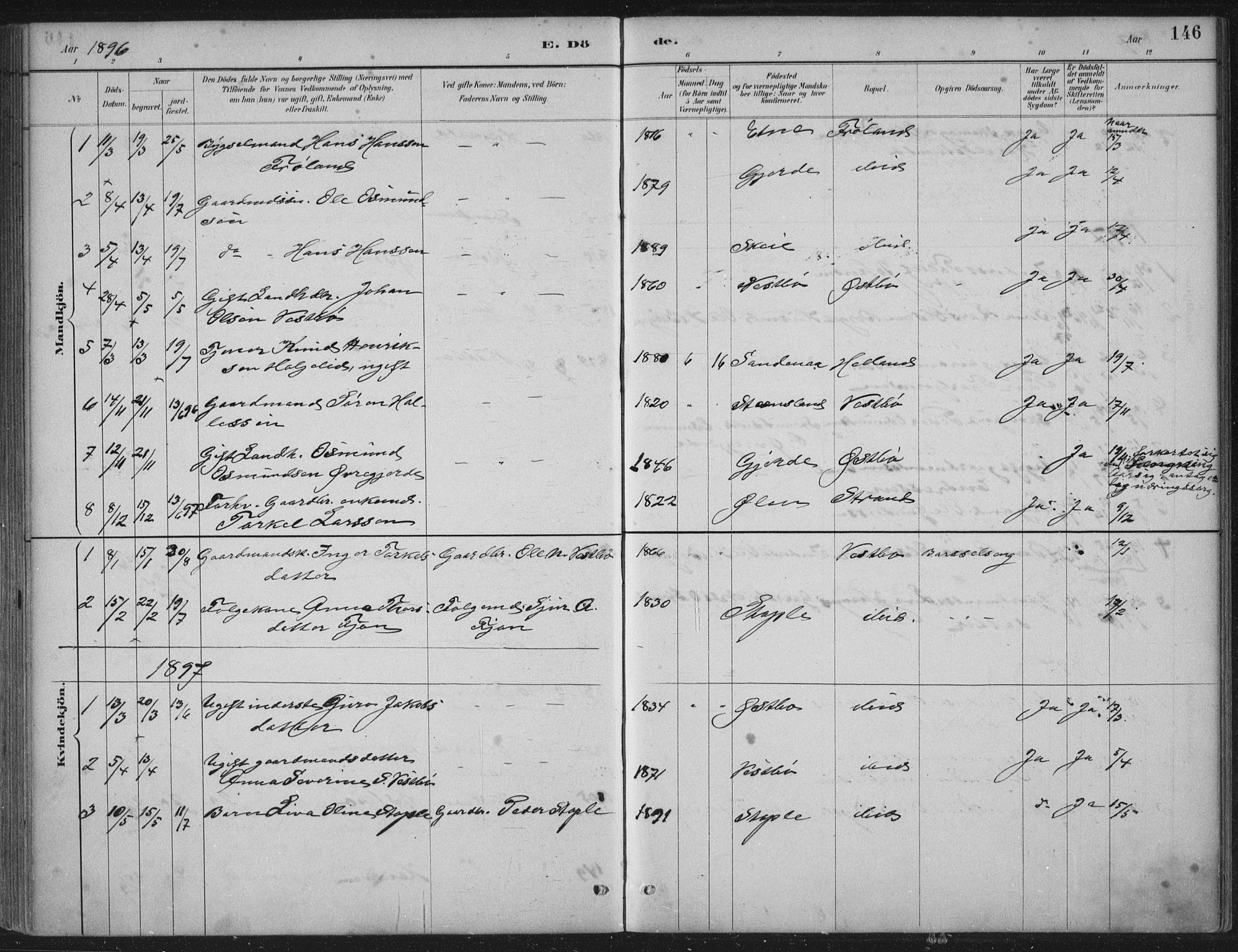 Vikedal sokneprestkontor, SAST/A-101840/01/IV: Ministerialbok nr. A 11, 1884-1933, s. 146