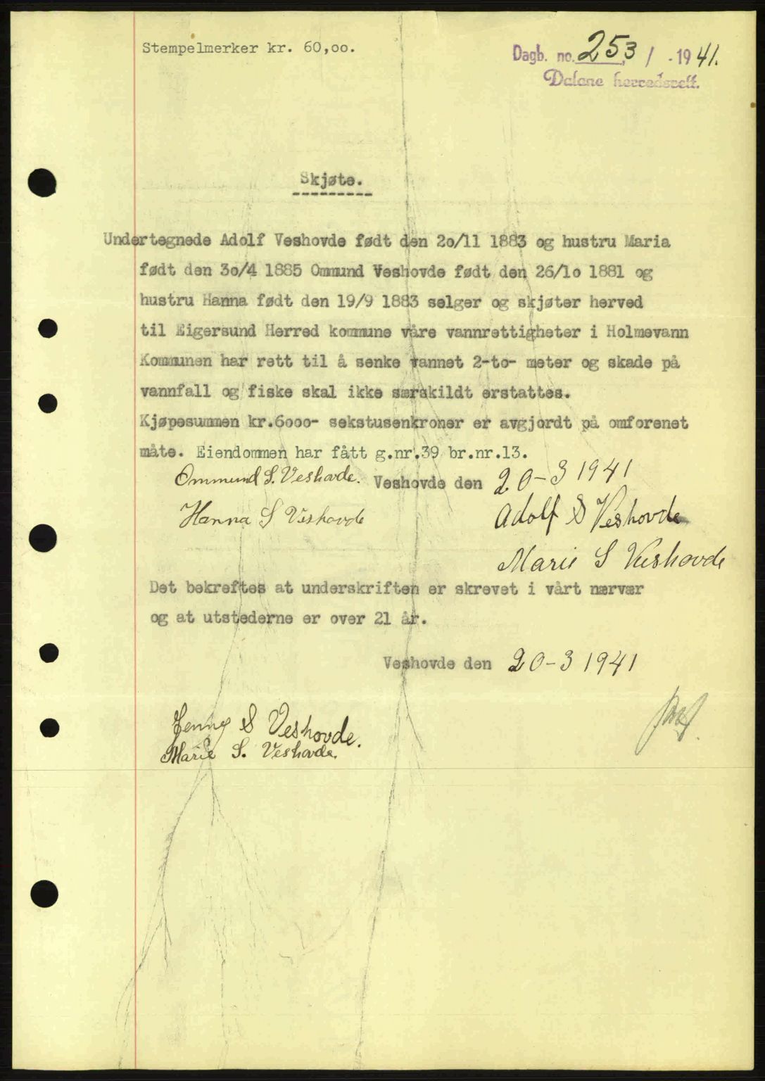 Dalane sorenskriveri, SAST/A-100309/02/G/Gb/L0044: Pantebok nr. A5, 1940-1941, Dagboknr: 253/1941