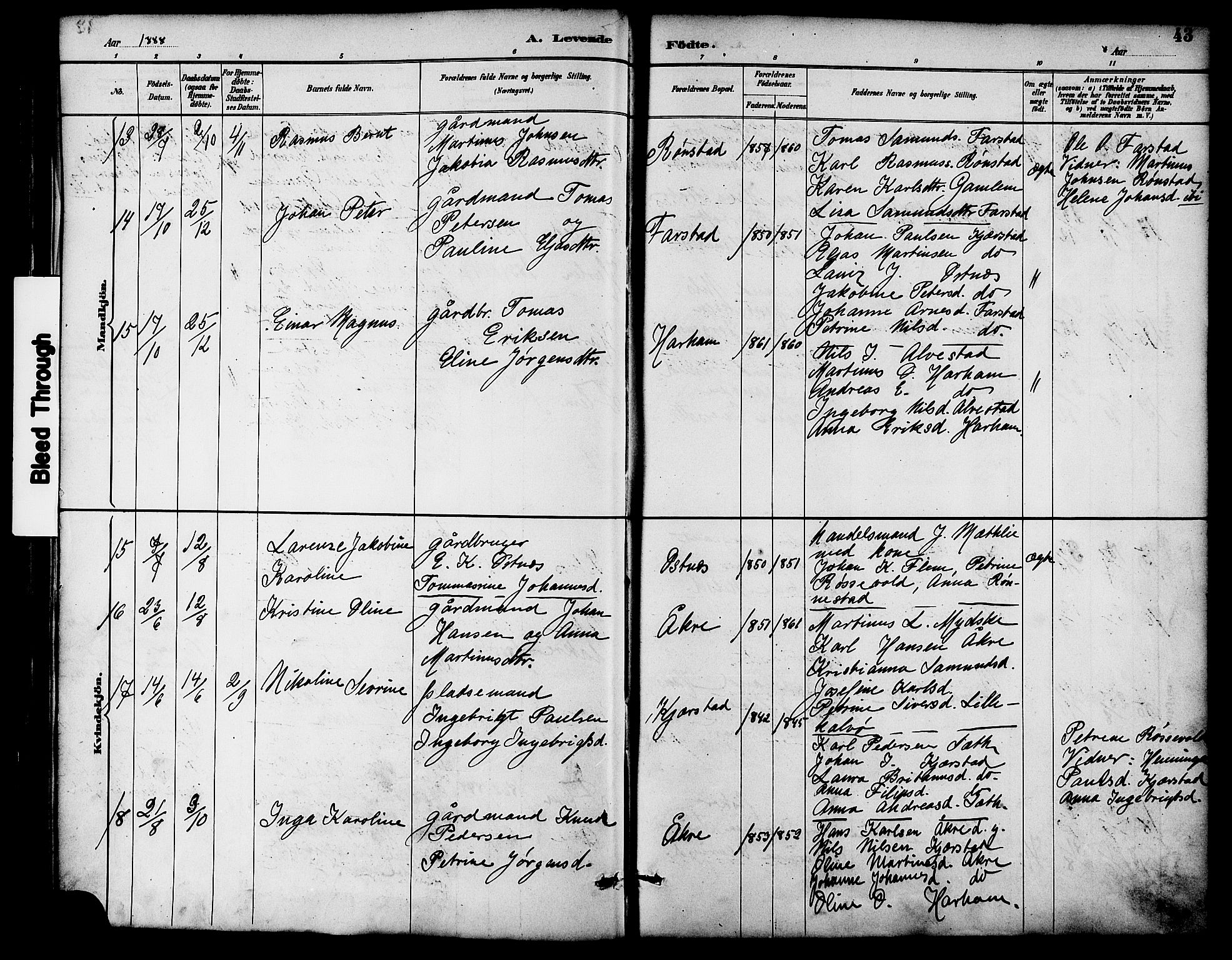 Ministerialprotokoller, klokkerbøker og fødselsregistre - Møre og Romsdal, AV/SAT-A-1454/536/L0501: Ministerialbok nr. 536A10, 1884-1896, s. 43