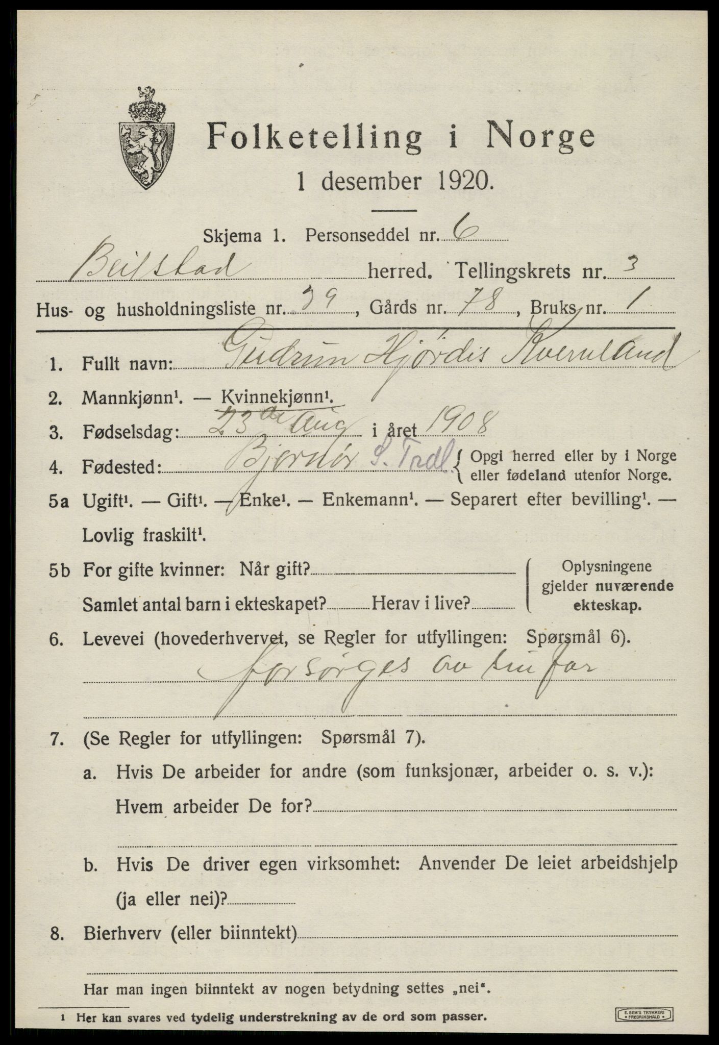 SAT, Folketelling 1920 for 1727 Beitstad herred, 1920, s. 2905