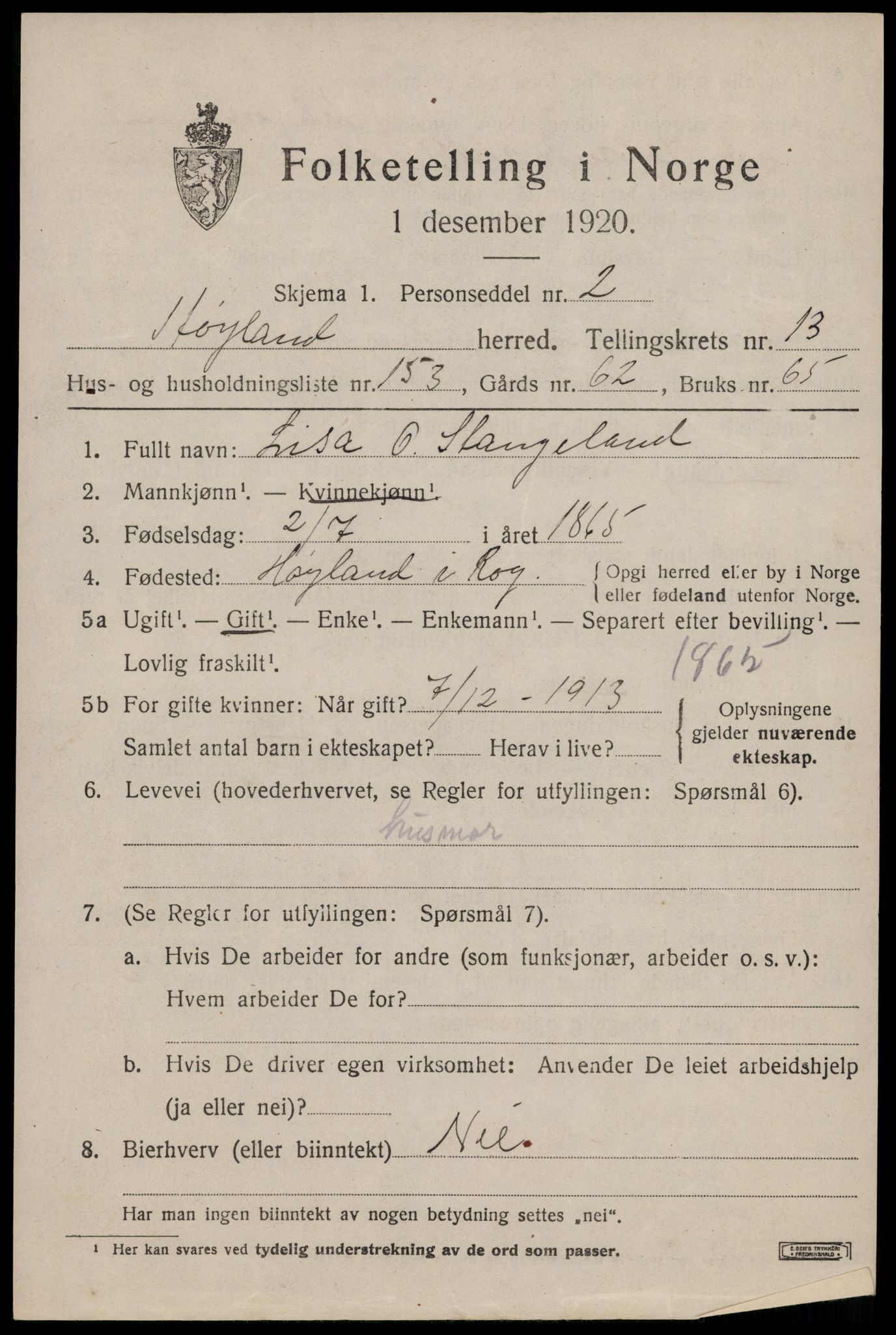 SAST, Folketelling 1920 for 1123 Høyland herred, 1920, s. 12978