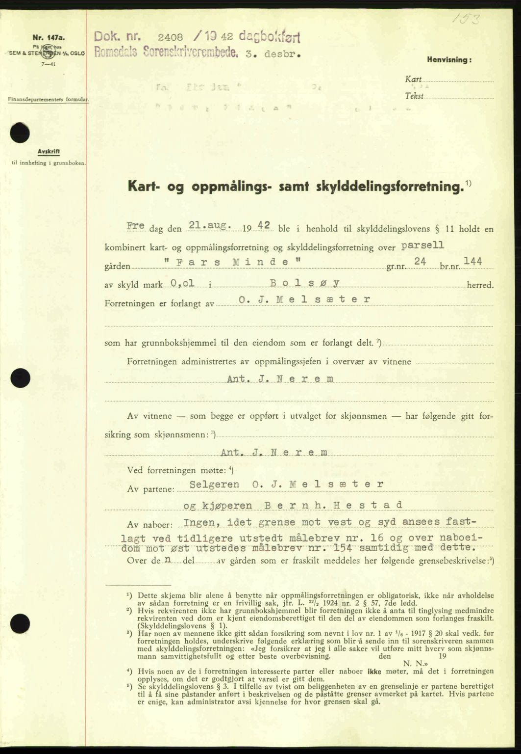 Romsdal sorenskriveri, SAT/A-4149/1/2/2C: Pantebok nr. A13, 1942-1943, Dagboknr: 2408/1942
