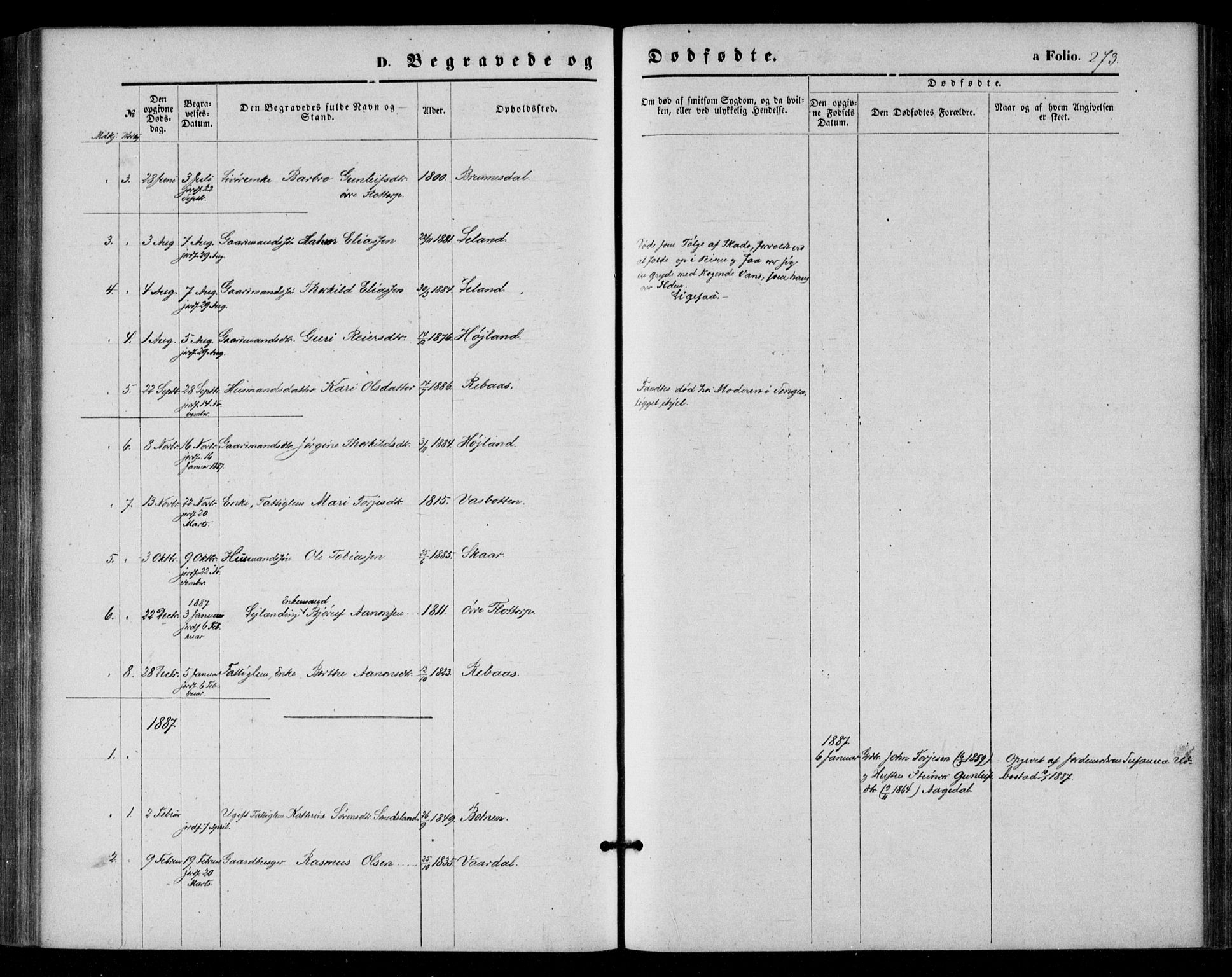 Bjelland sokneprestkontor, SAK/1111-0005/F/Fa/Fac/L0002: Ministerialbok nr. A 2, 1866-1887, s. 273