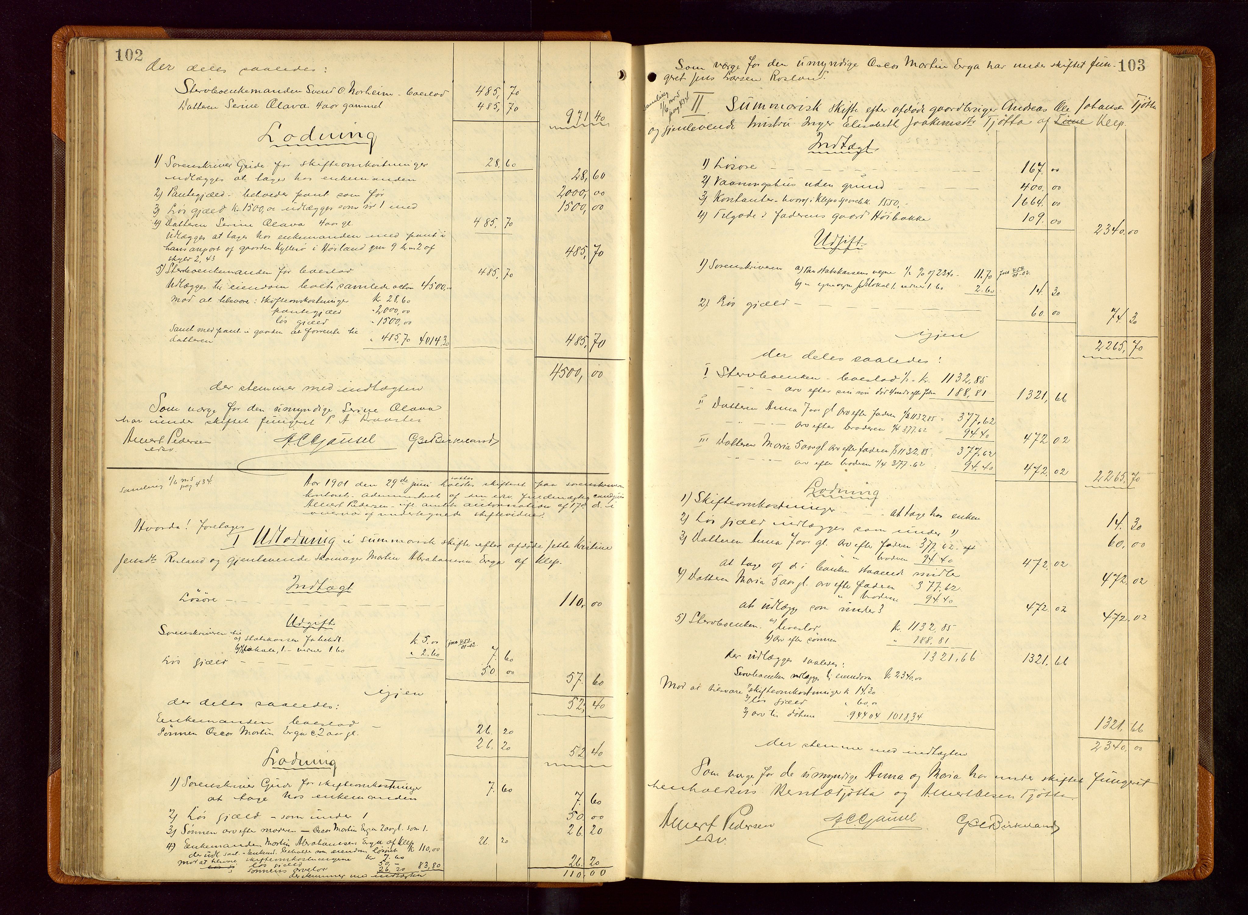 Jæren sorenskriveri, AV/SAST-A-100310/01/5/50/50BB/L0006: SKIFTEUTLODNINGSPROTOKOLL, 1900-1907, s. 102-103