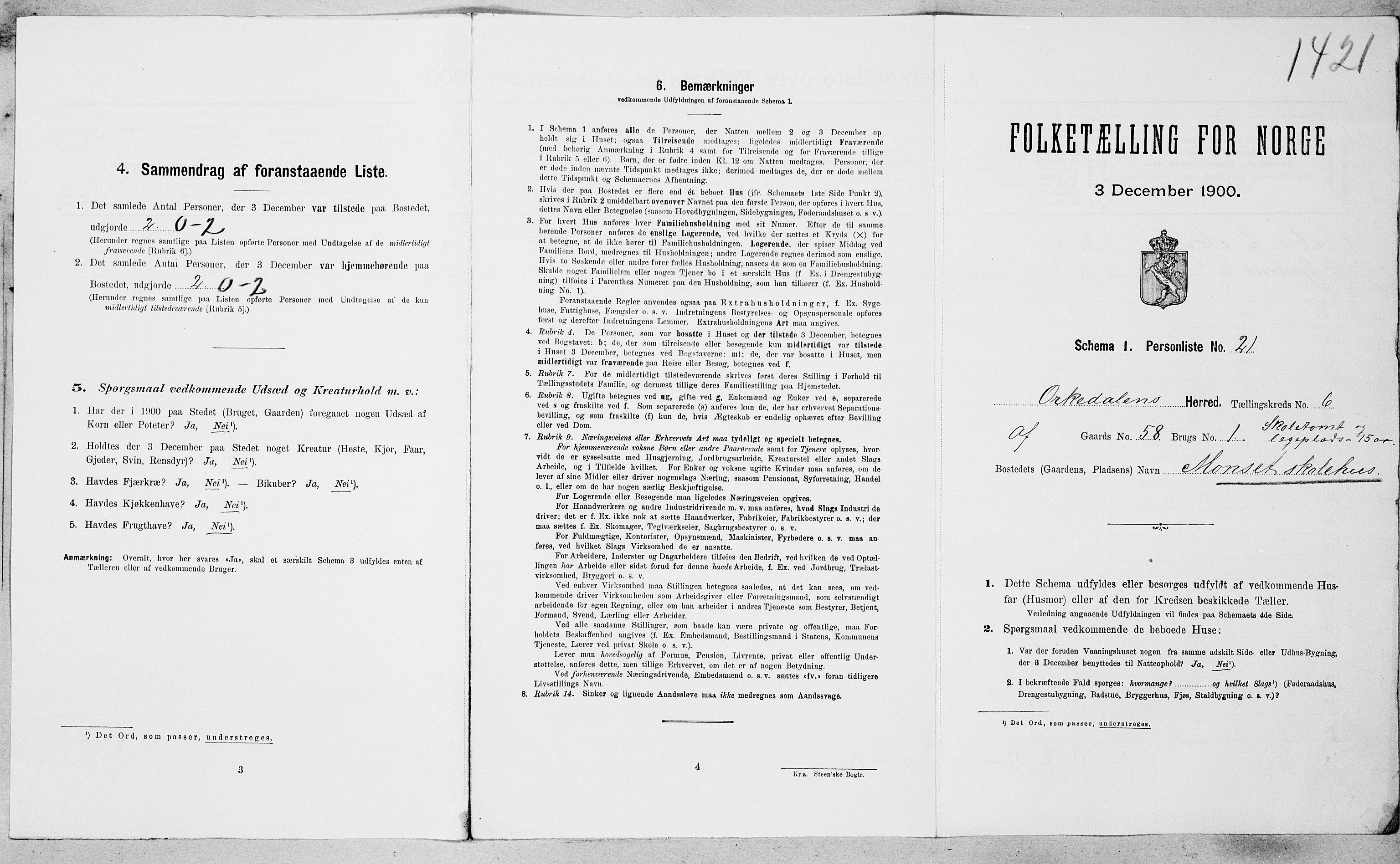 SAT, Folketelling 1900 for 1638 Orkdal herred, 1900, s. 1019