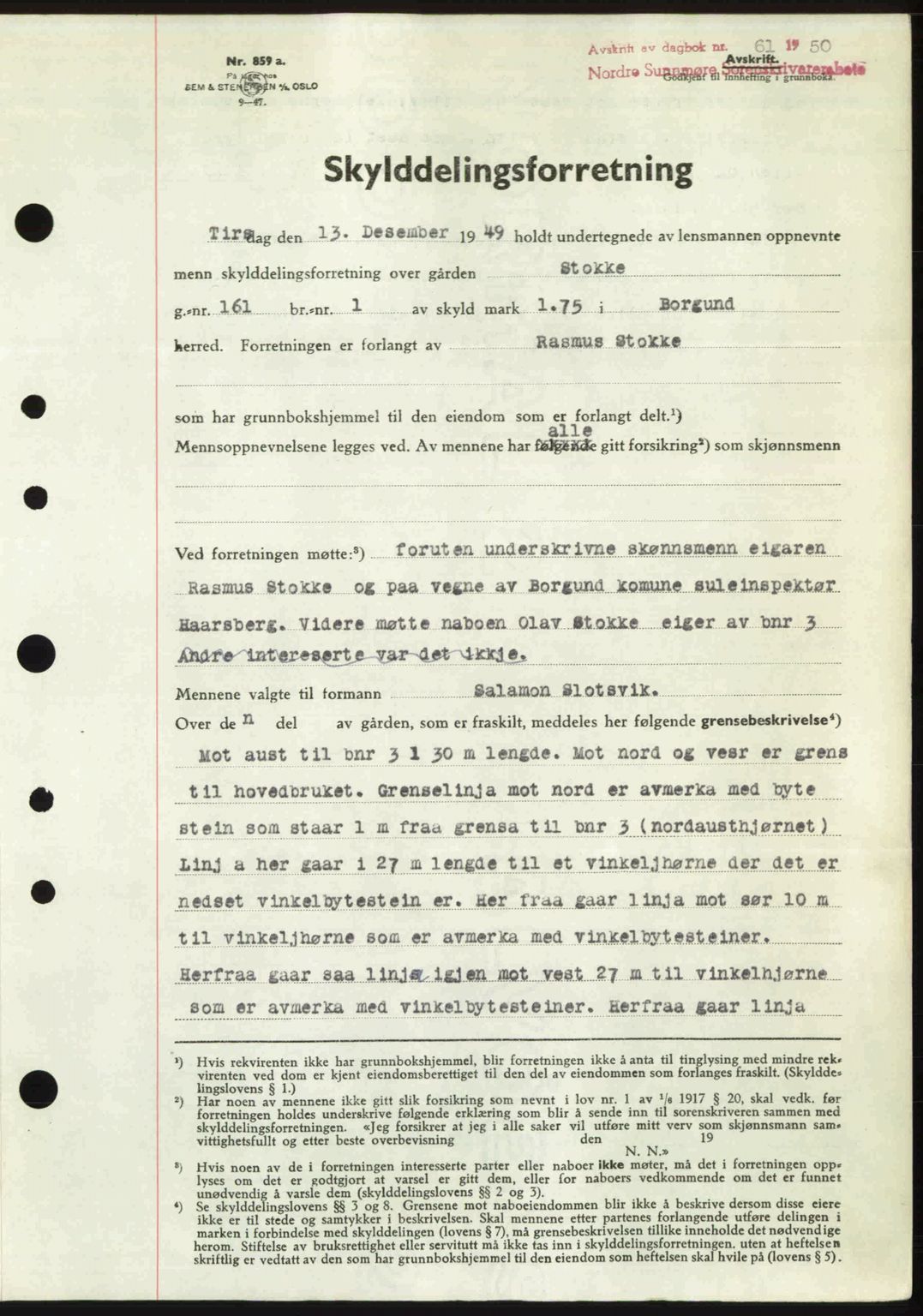 Nordre Sunnmøre sorenskriveri, SAT/A-0006/1/2/2C/2Ca: Pantebok nr. A33, 1949-1950, Dagboknr: 61/1950