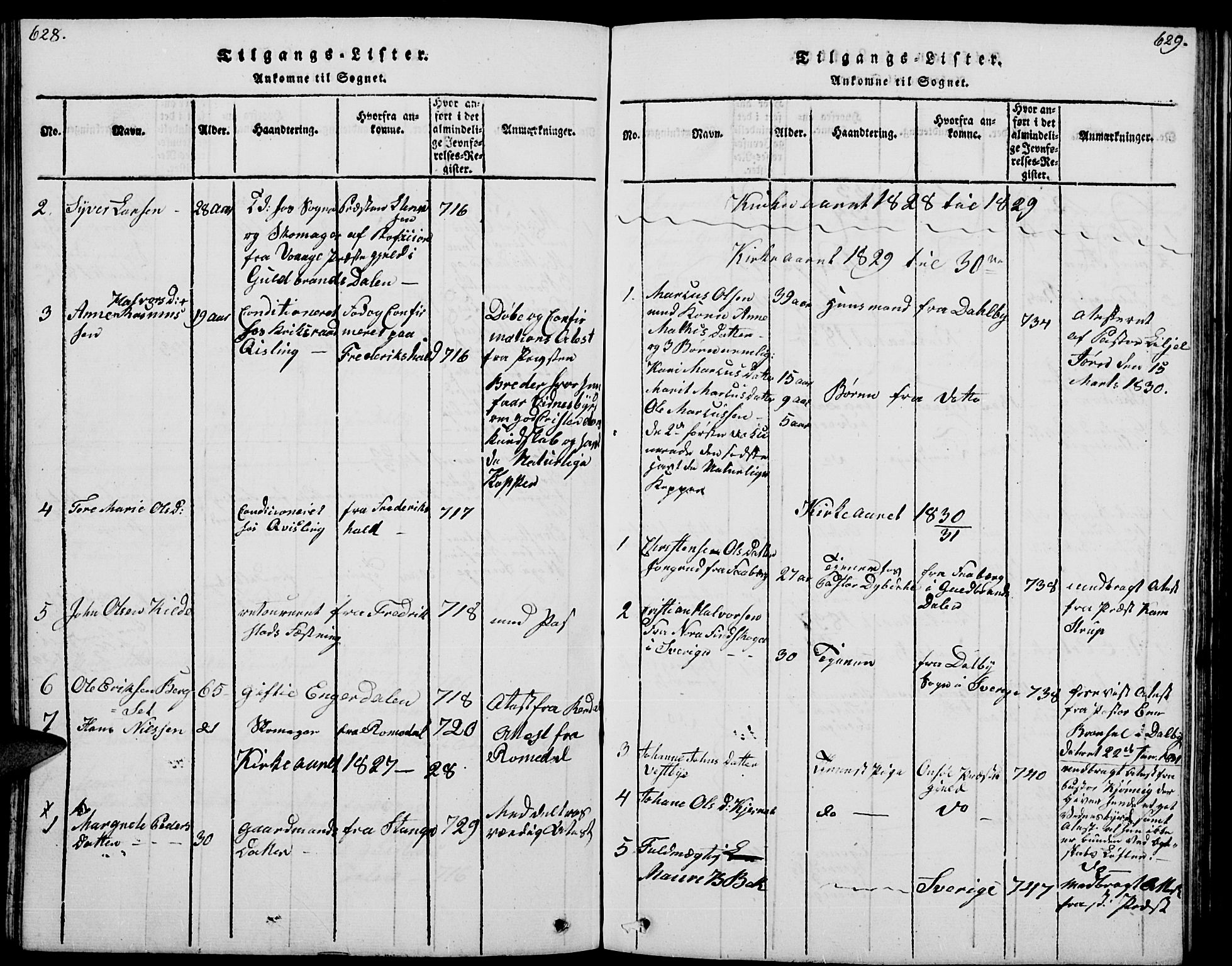 Trysil prestekontor, SAH/PREST-046/H/Ha/Hab/L0004: Klokkerbok nr. 4, 1814-1841, s. 628-629