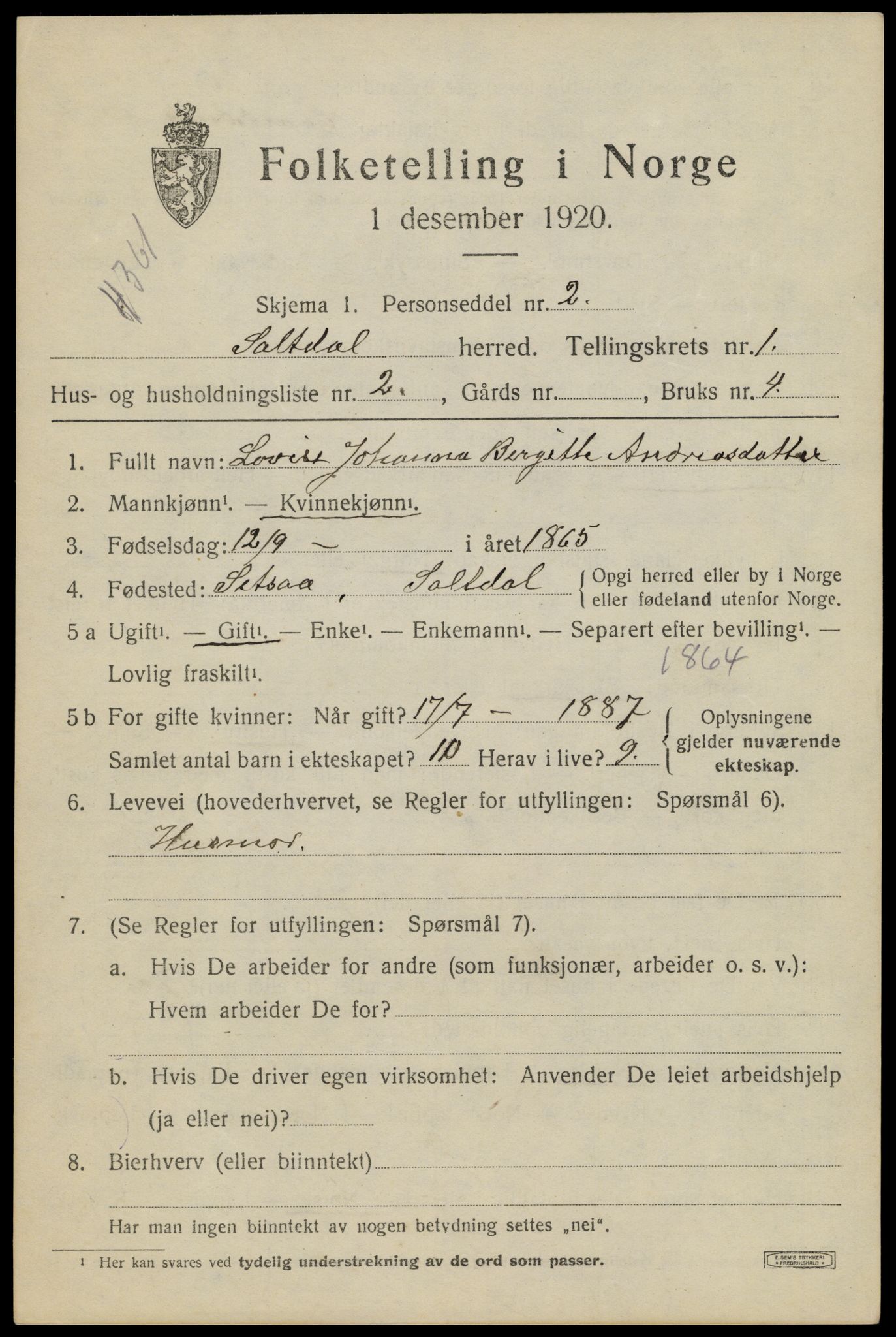 SAT, Folketelling 1920 for 1840 Saltdal herred, 1920, s. 1245