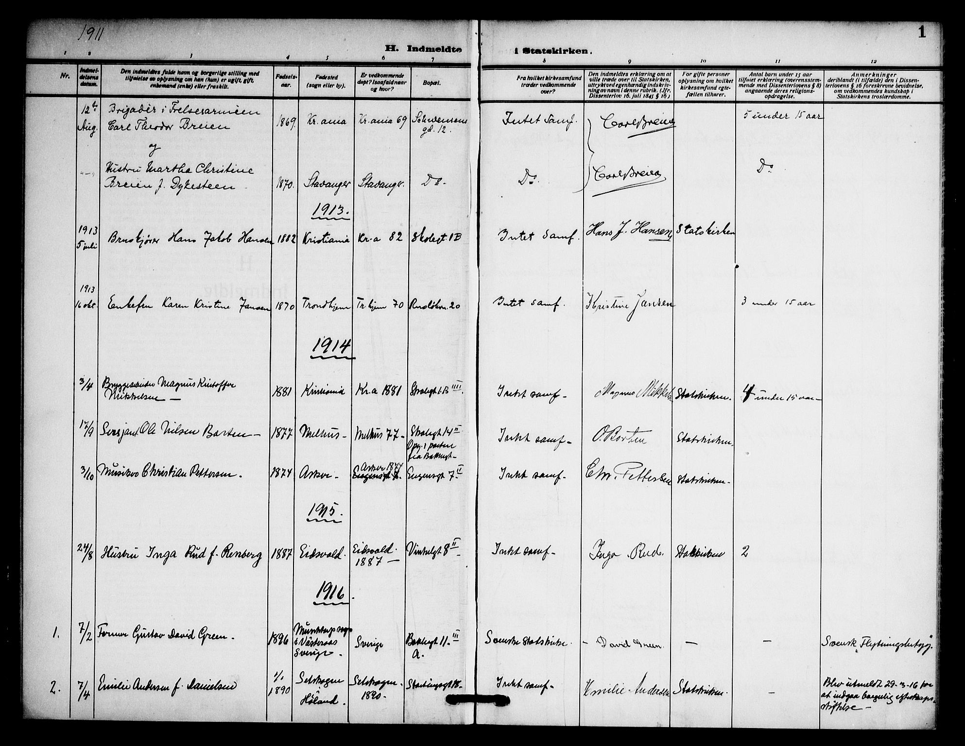 Piperviken prestekontor Kirkebøker, AV/SAO-A-10874/F/L0004: Ministerialbok nr. 4, 1911-1958, s. 1