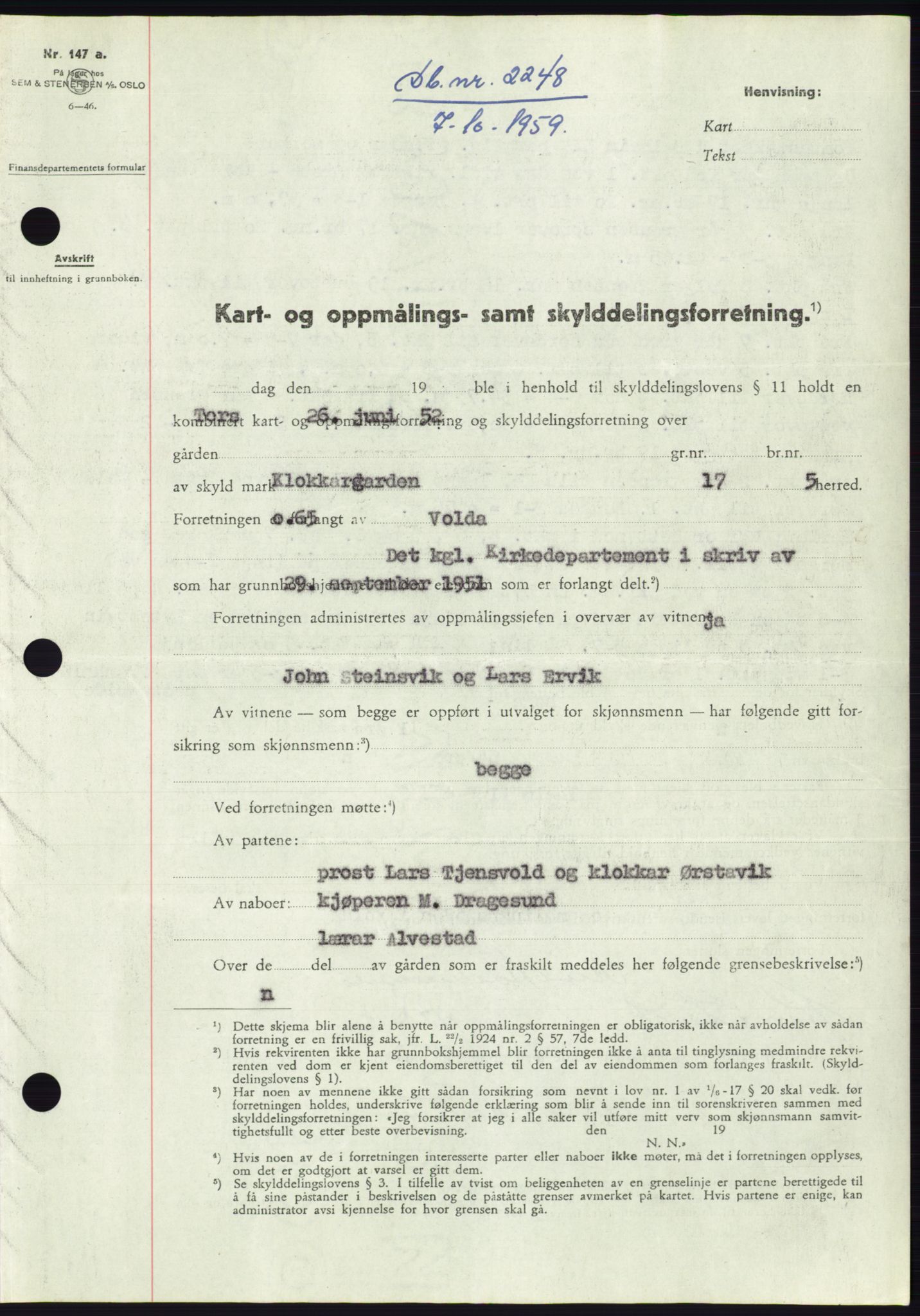 Søre Sunnmøre sorenskriveri, SAT/A-4122/1/2/2C/L0113: Pantebok nr. 39A, 1959-1959, Dagboknr: 2248/1959