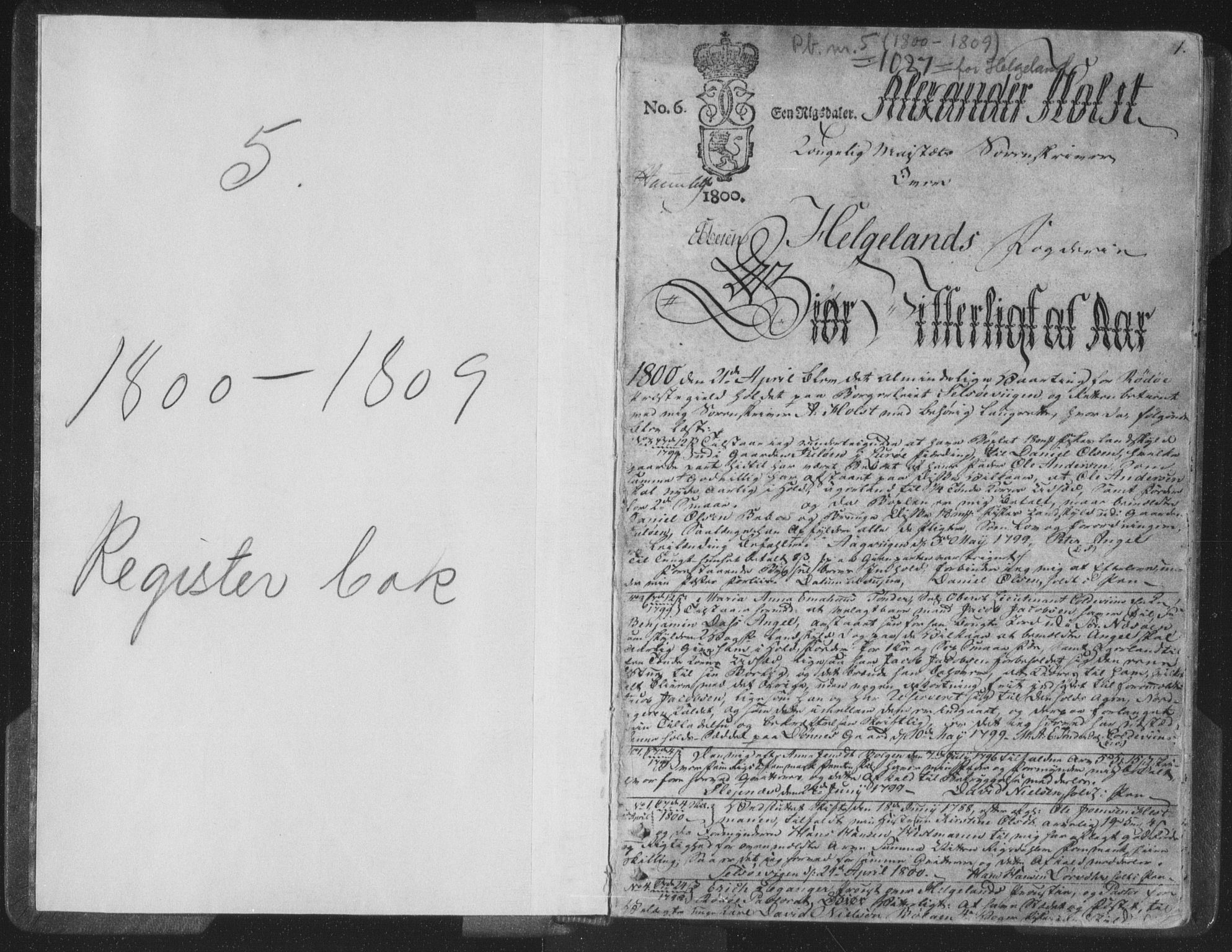 Helgeland sorenskriveri, SAT/A-0004/2/2C/L0006: Pantebok nr. 5, 1800-1809, s. 1