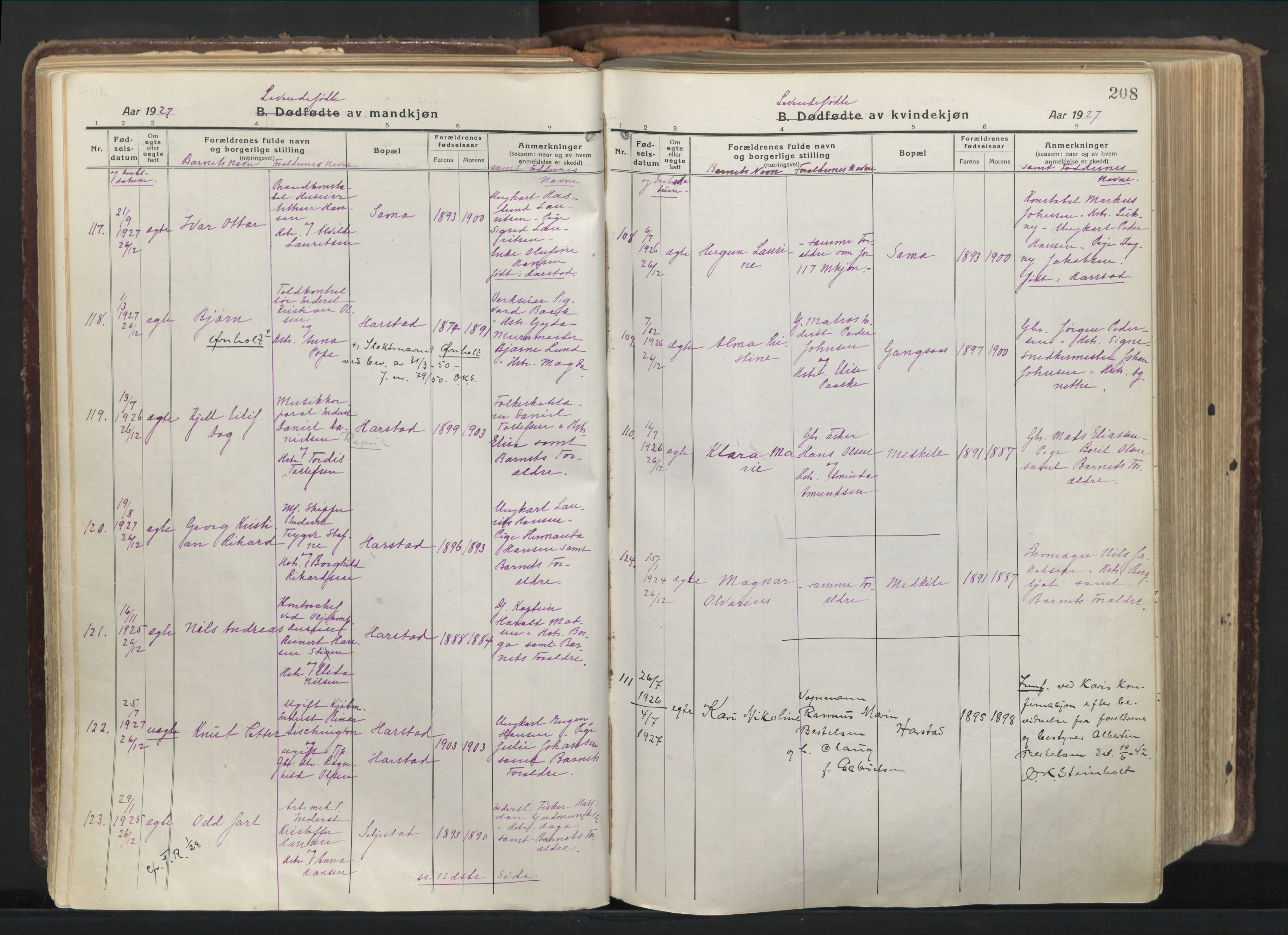 Trondenes sokneprestkontor, AV/SATØ-S-1319/H/Ha/L0019kirke: Ministerialbok nr. 19, 1919-1928, s. 208