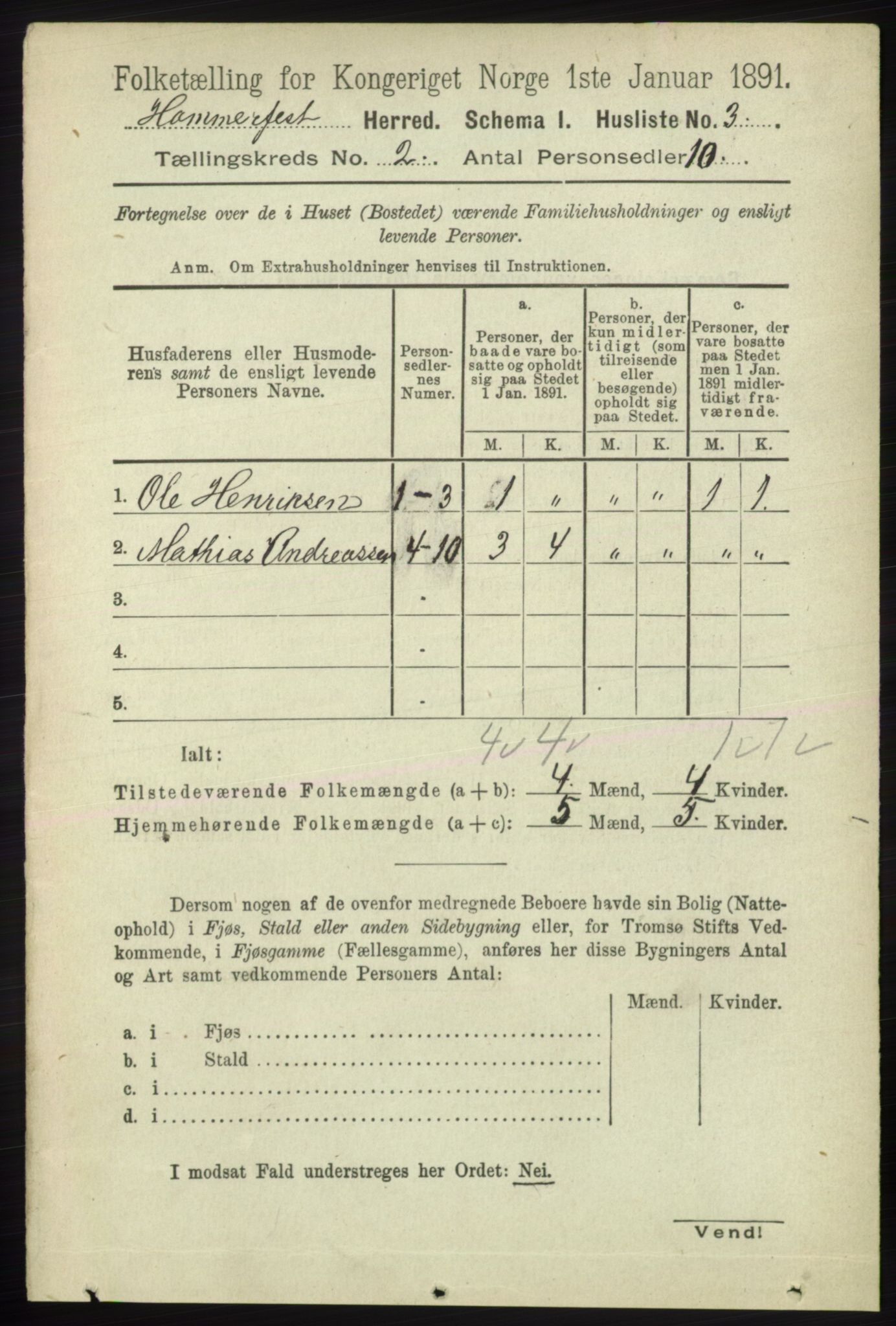 RA, Folketelling 1891 for 2016 Hammerfest herred, 1891, s. 540