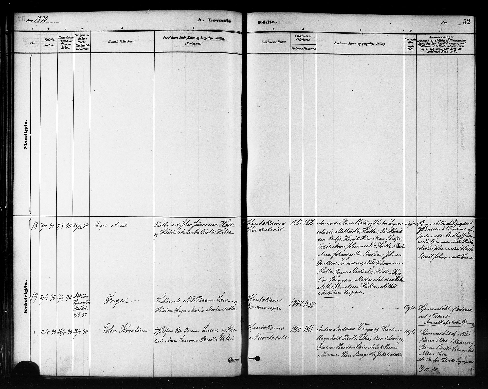 Kautokeino sokneprestembete, SATØ/S-1340/H/Hb/L0002.klokk: Klokkerbok nr. 2, 1877-1896, s. 52