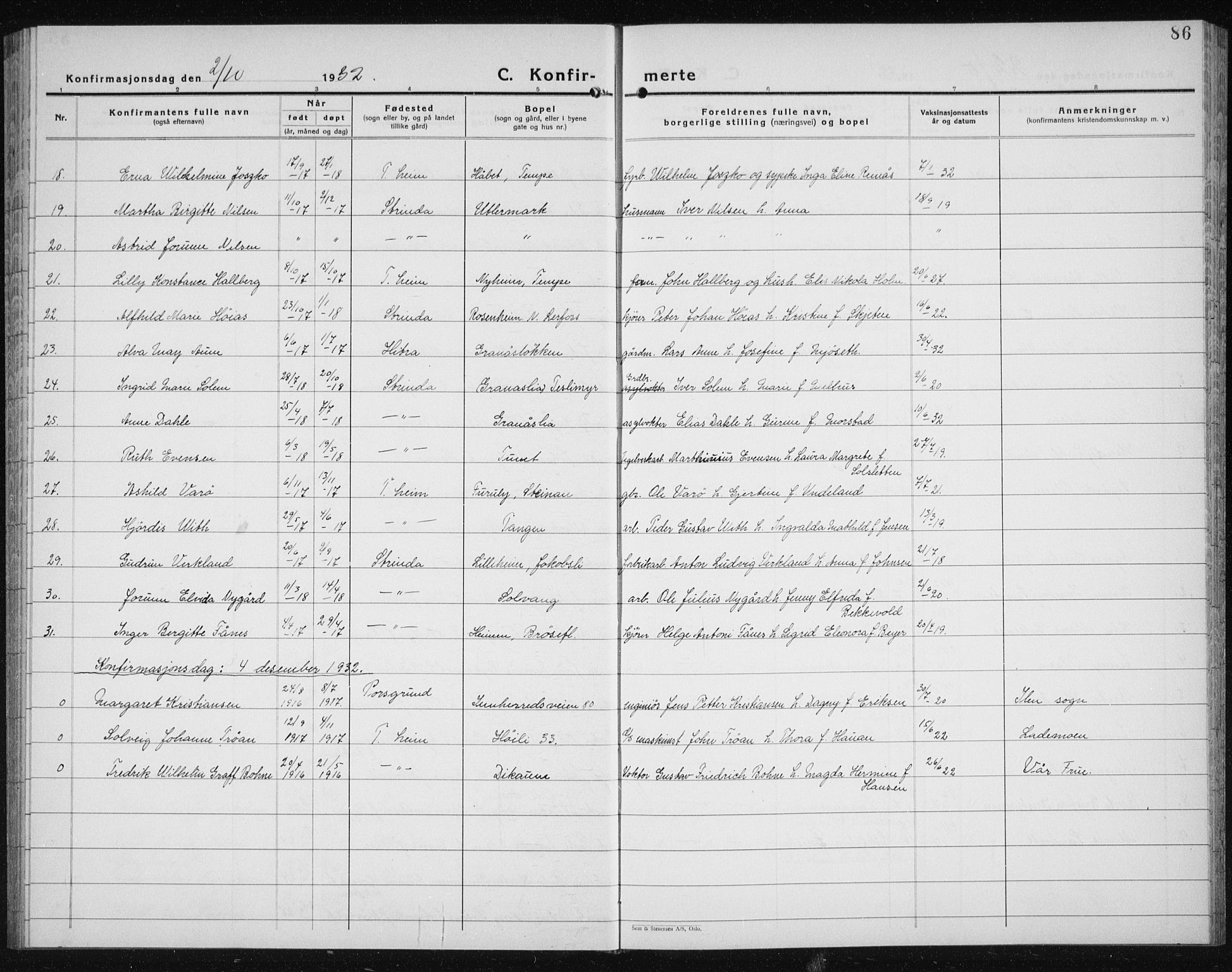 Ministerialprotokoller, klokkerbøker og fødselsregistre - Sør-Trøndelag, SAT/A-1456/607/L0327: Klokkerbok nr. 607C01, 1930-1939, s. 86