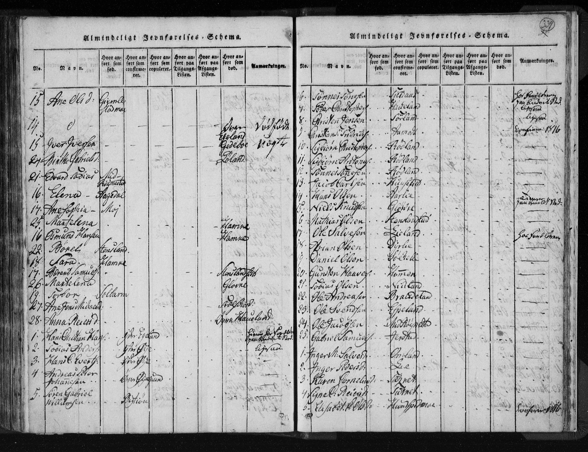 Kvinesdal sokneprestkontor, AV/SAK-1111-0026/F/Fa/Fab/L0003: Ministerialbok nr. A 3, 1815-1829, s. 339