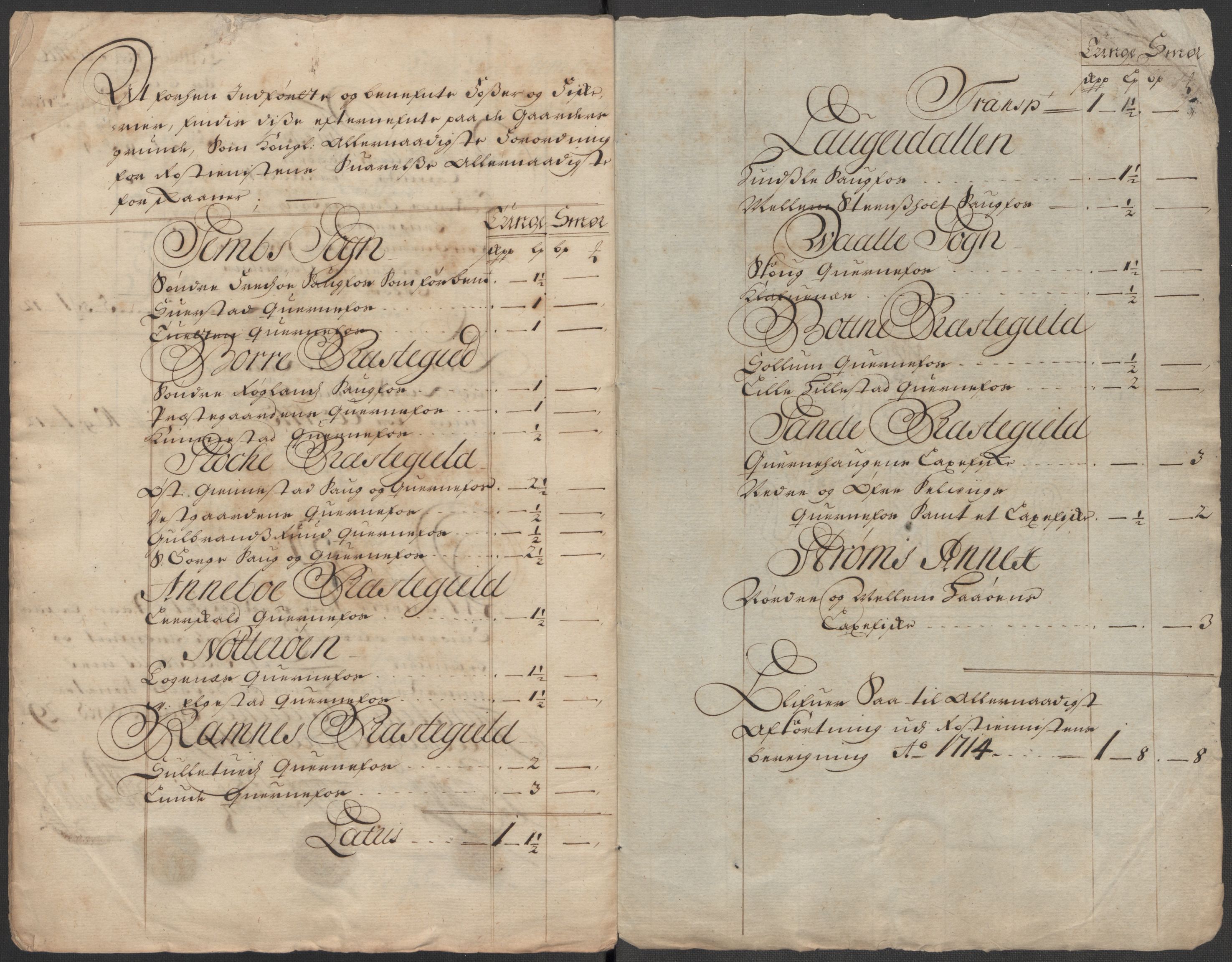 Rentekammeret inntil 1814, Reviderte regnskaper, Fogderegnskap, RA/EA-4092/R32/L1879: Fogderegnskap Jarlsberg grevskap, 1714-1715, s. 232