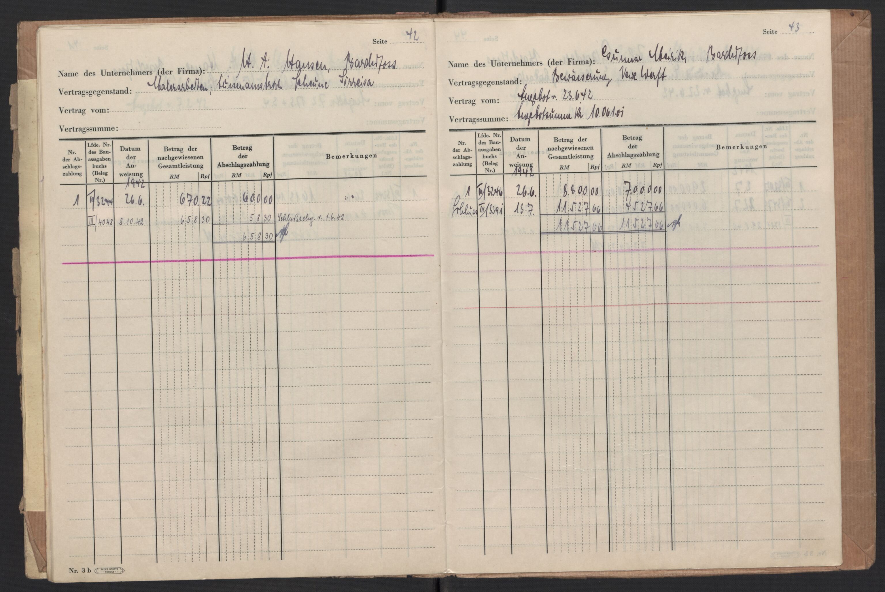 Tyske arkiver, Organisation Todt (OT), Einsatzgruppe Wiking, AV/RA-RAFA-2188/2/F/Fg/Fgb/L0005: Bltg. L.W. Bardufoss: Diverse regnskapsbøker, 1940