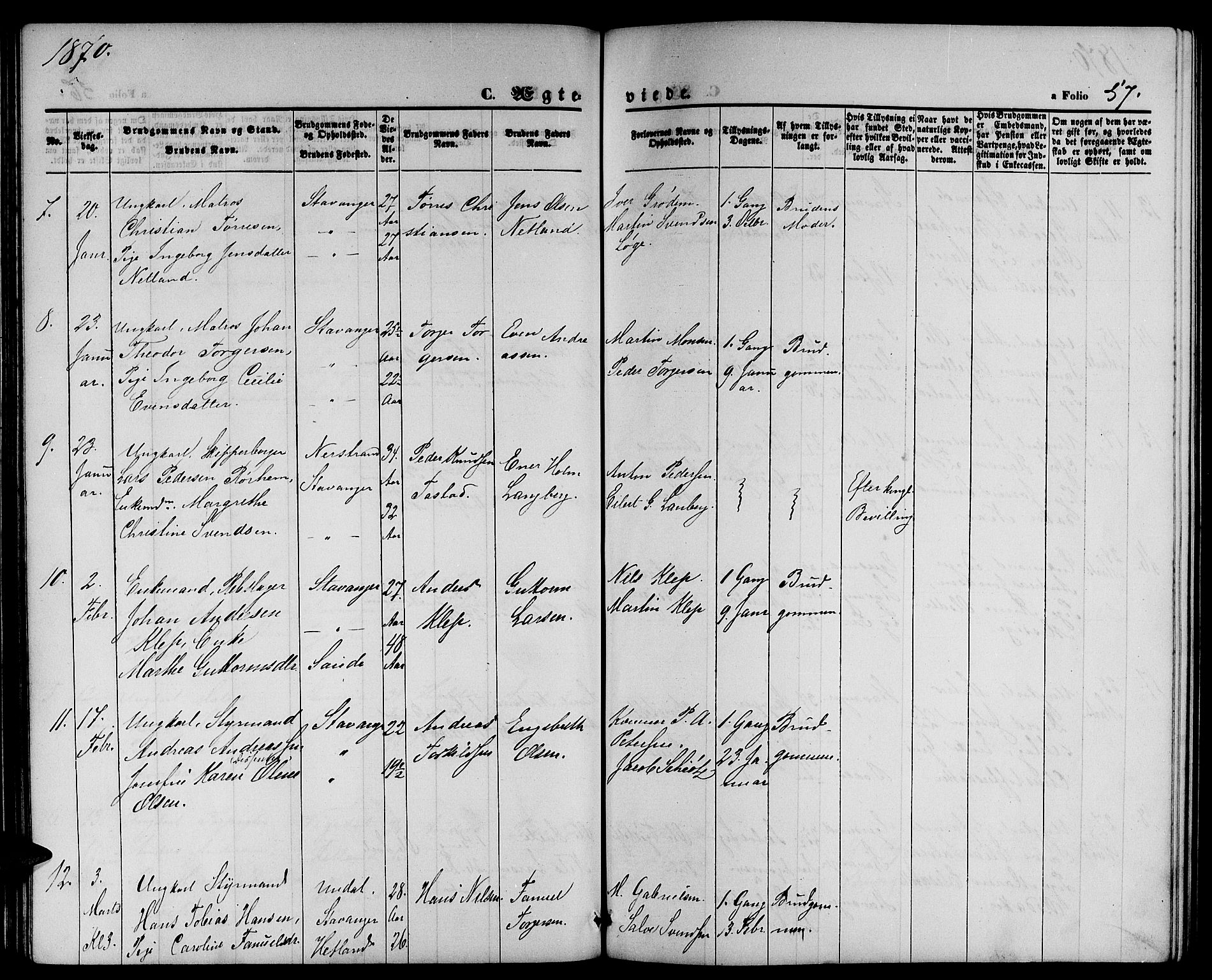 St. Petri sokneprestkontor, AV/SAST-A-101813/001/30/30BB/L0002: Klokkerbok nr. B 2, 1865-1885, s. 57