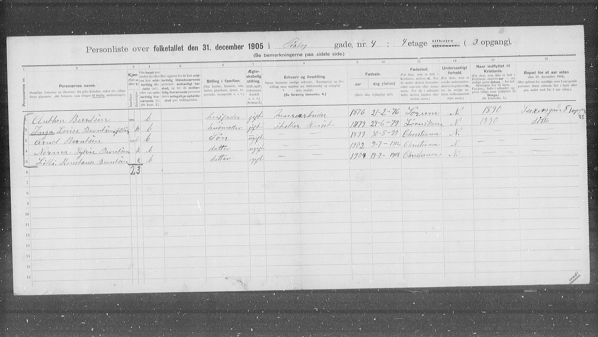 OBA, Kommunal folketelling 31.12.1905 for Kristiania kjøpstad, 1905, s. 42297