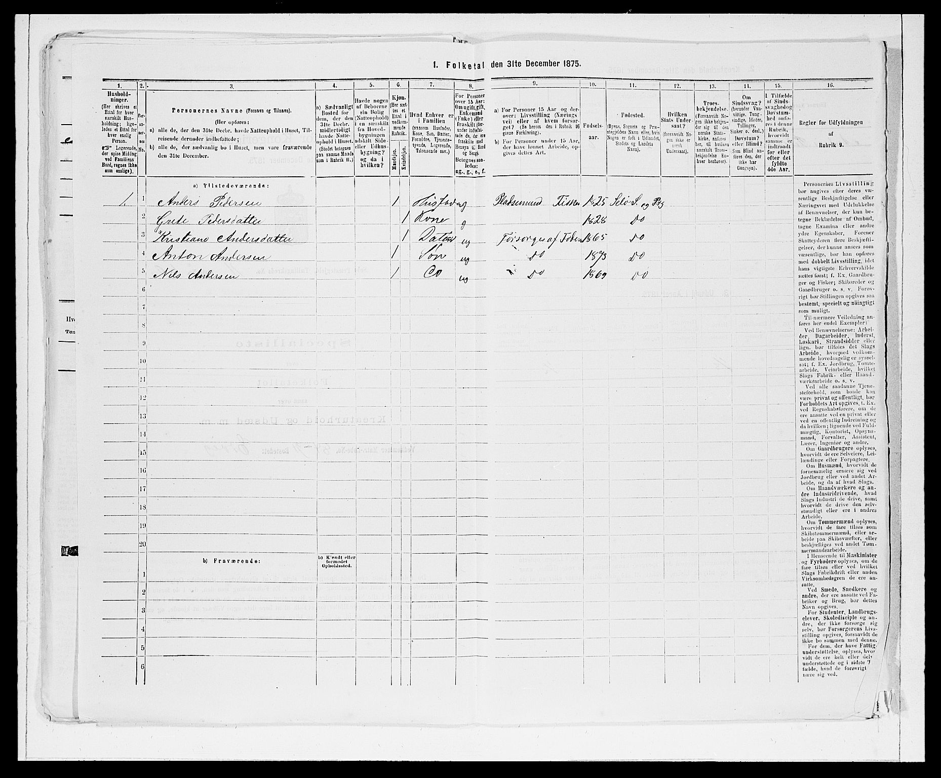 SAB, Folketelling 1875 for 1441P Selje prestegjeld, 1875, s. 1477